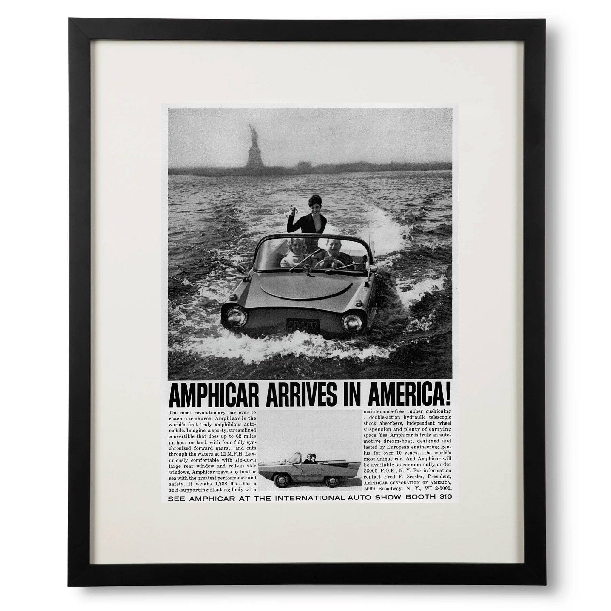 Framed Amphicar Arrives in America! Advertisement