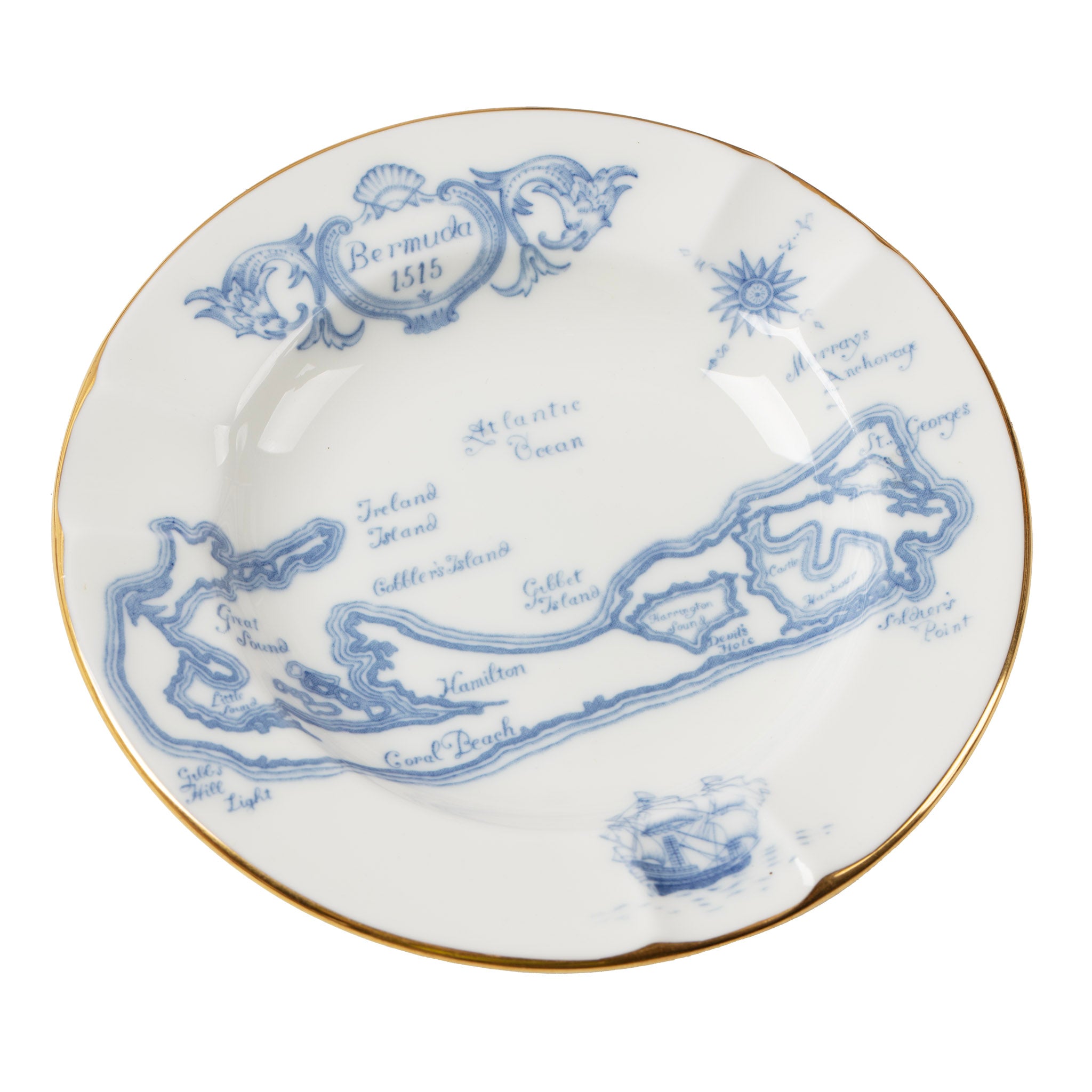 Vintage Bermuda 1515 Map Porcelain Ashtray / Catch-all Dish