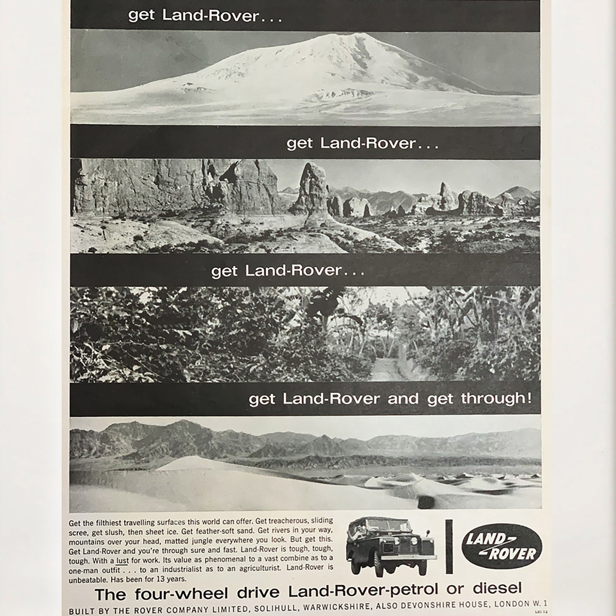 Framed Get a Land Rover and Get Through! Advertisement