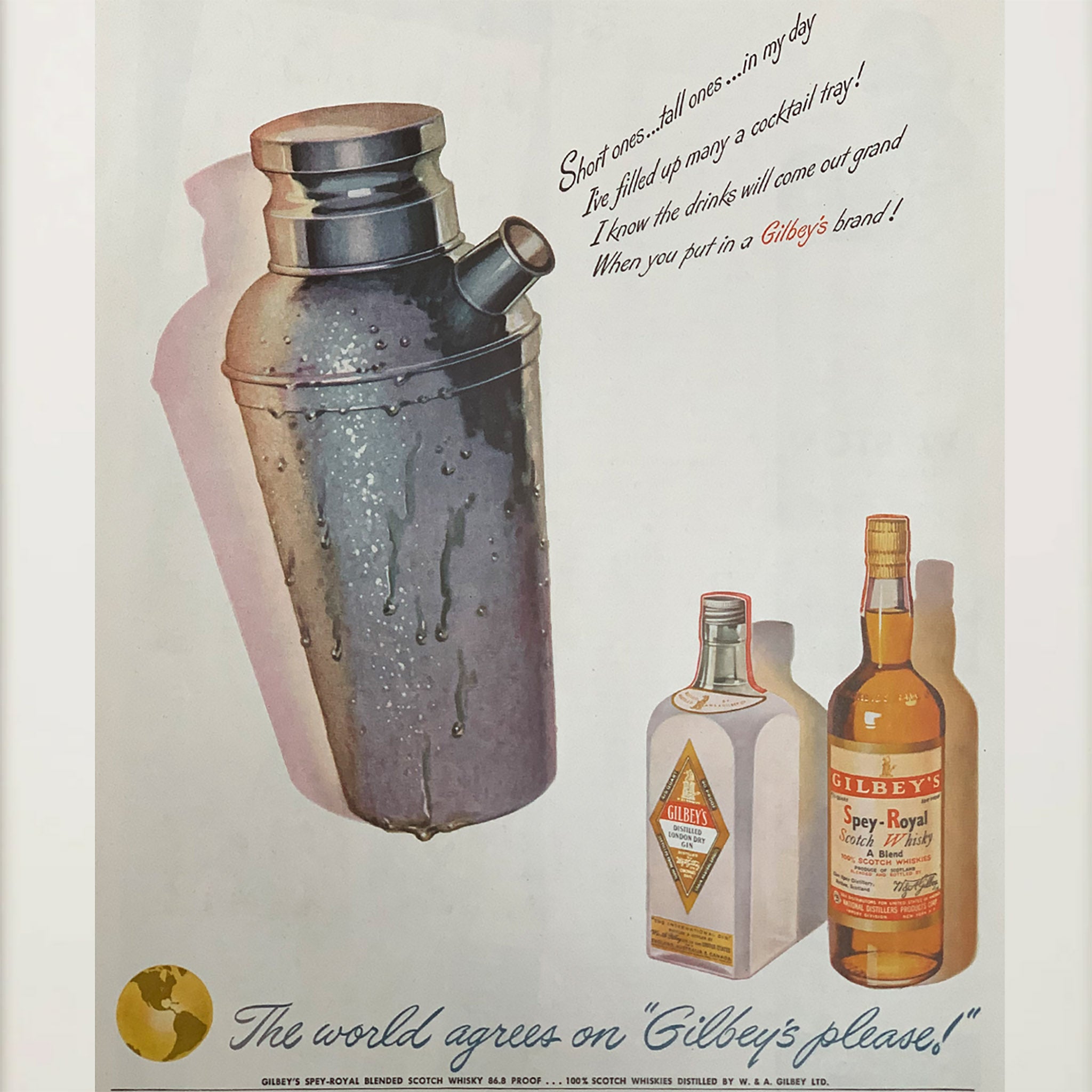 Framed Gibley's Gin Martini Shaker Advertisement