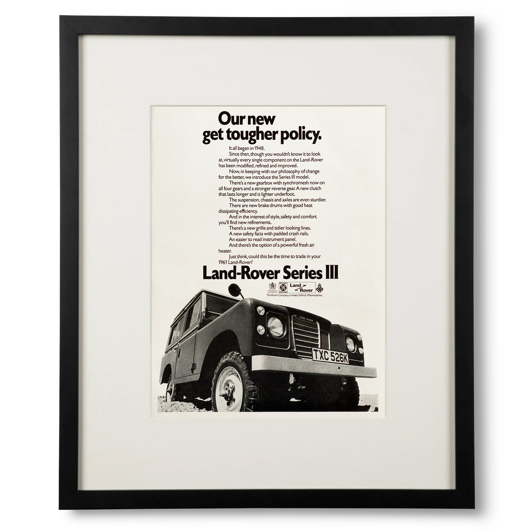 Framed Land Rover New Get Tougher Policy Advertisement