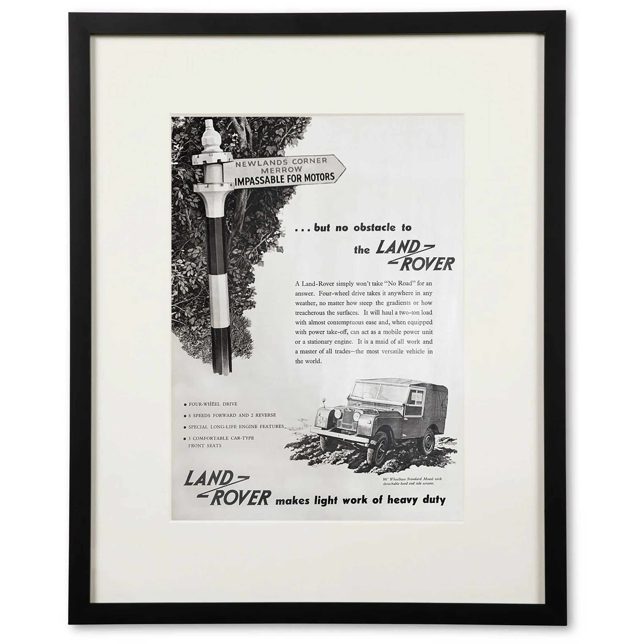 Framed Land Rover Impassable for Motors Advertisement