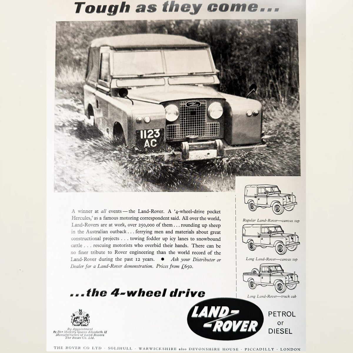 Framed Land Rover “Tough as They Come” Advertisement