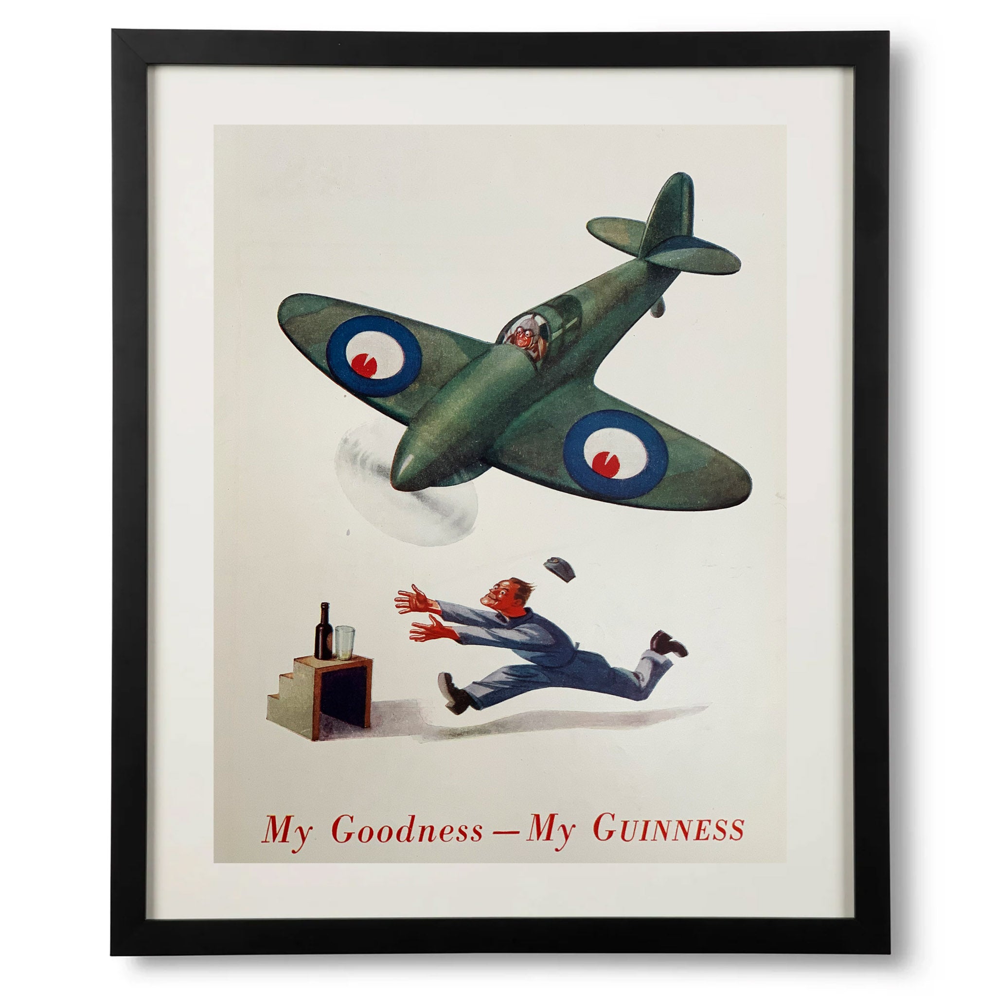 Framed 1940s My Goodness Guinness Airplane Advertisement