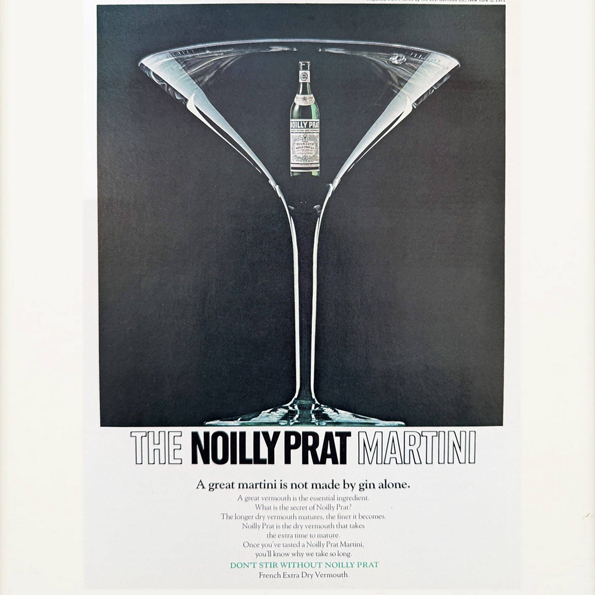 Framed 1970s Noilly Prat Martini advertisement