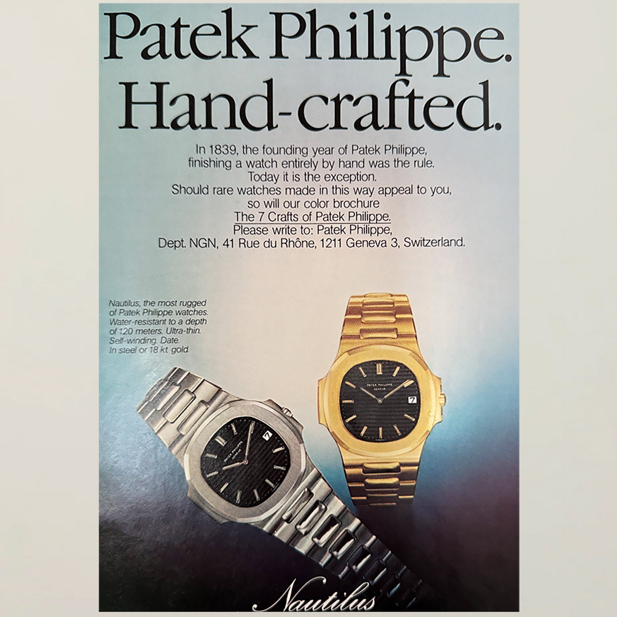 Framed Patek Philippe Nautilus Hand-Crafted Advertisement