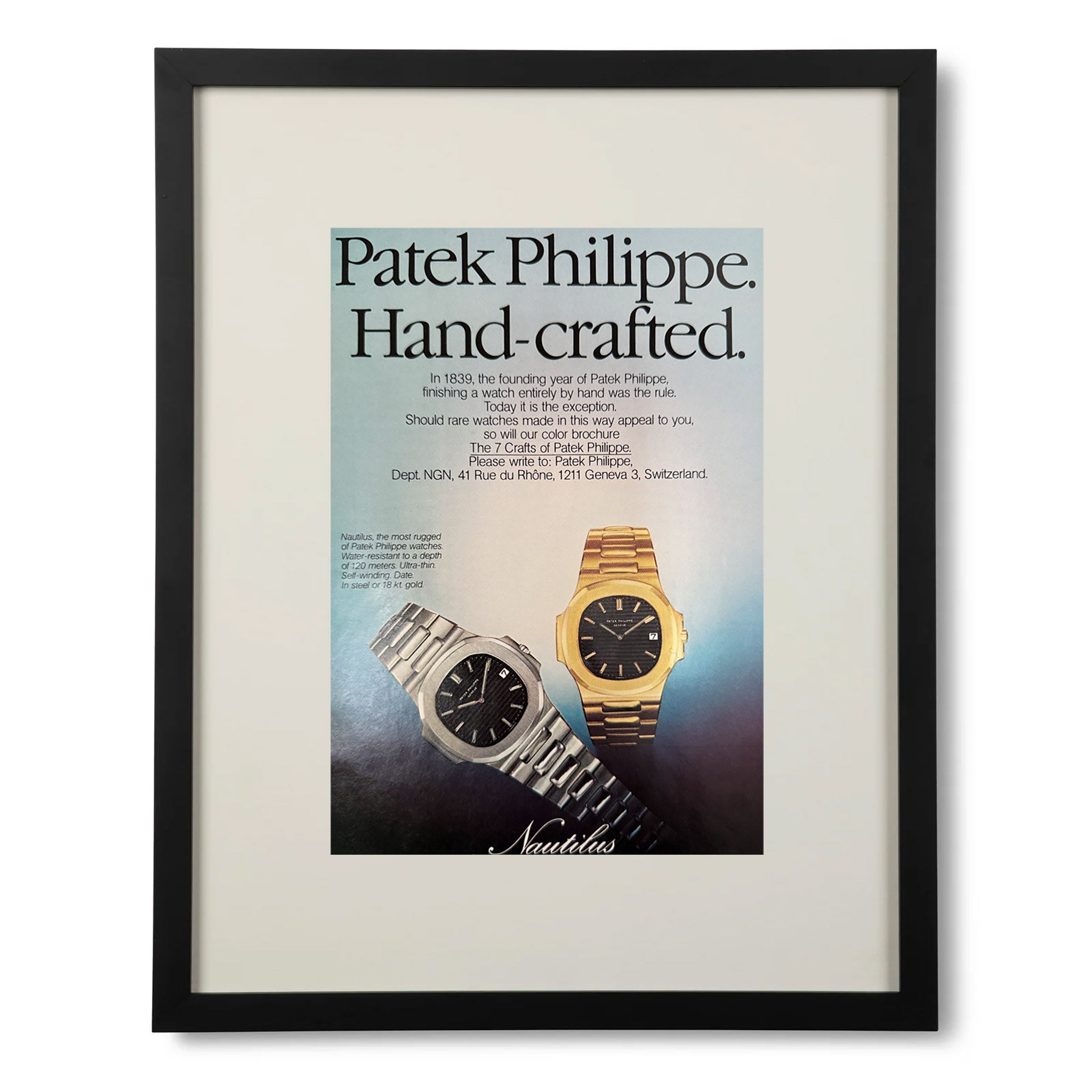 Framed Patek Philippe Nautilus Hand-Crafted Advertisement