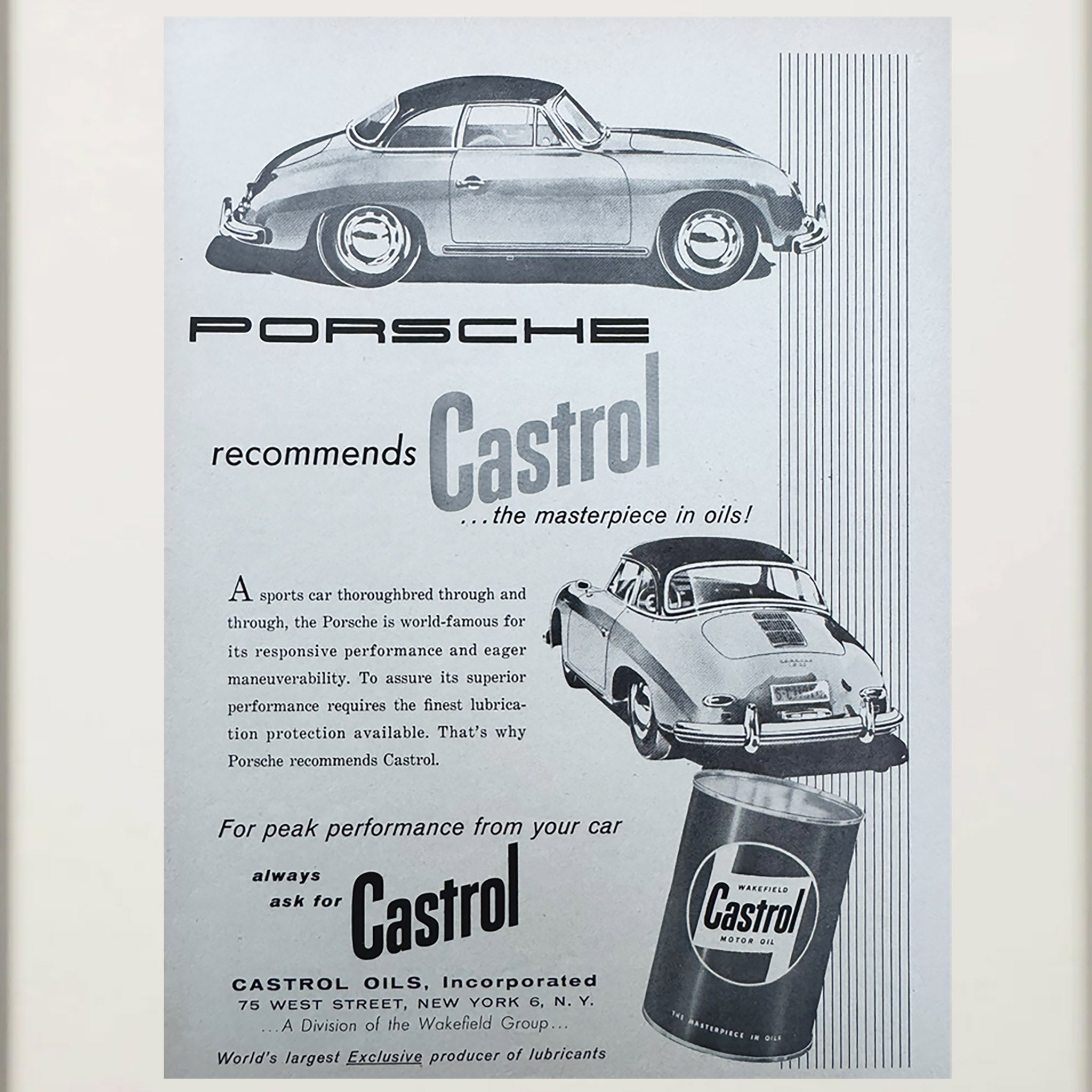 Framed Porsche 356A Castrol Motor Oil Advertisement