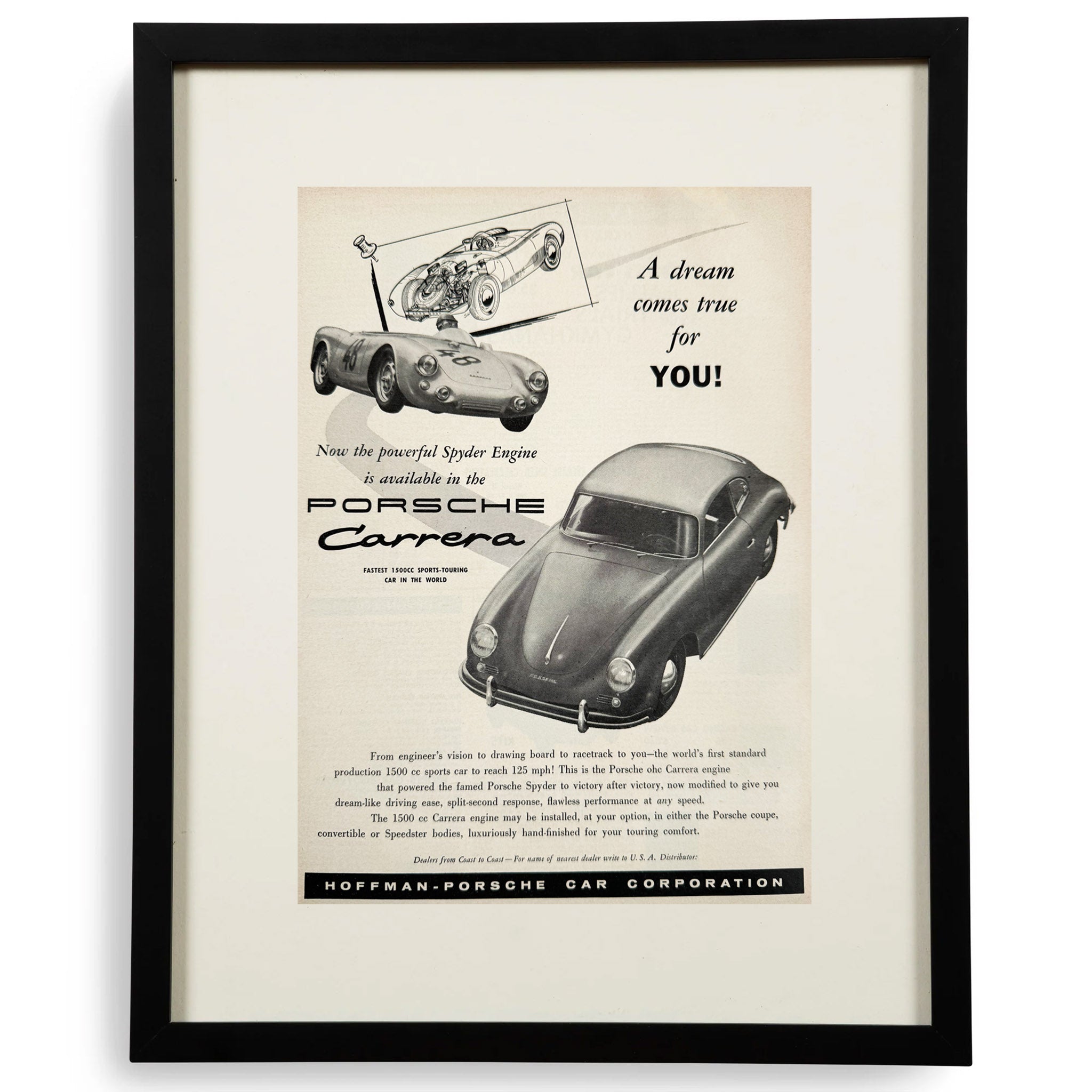 Framed Porsche Carrera Advertisement