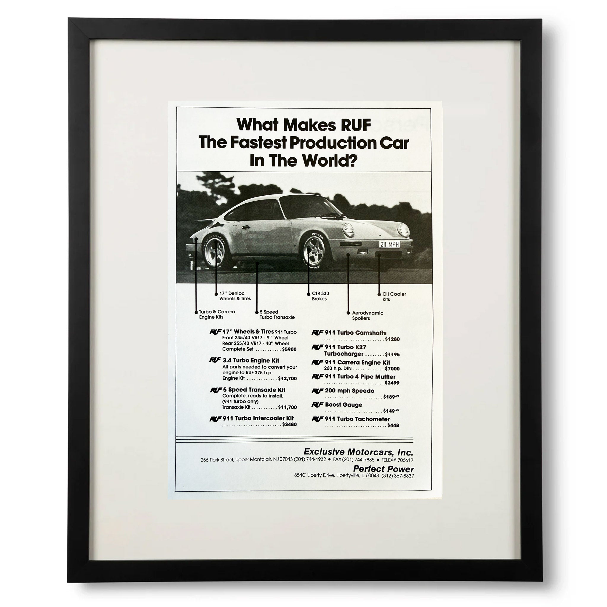 Framed RUF Porsche Carrera Turbo Advertisement