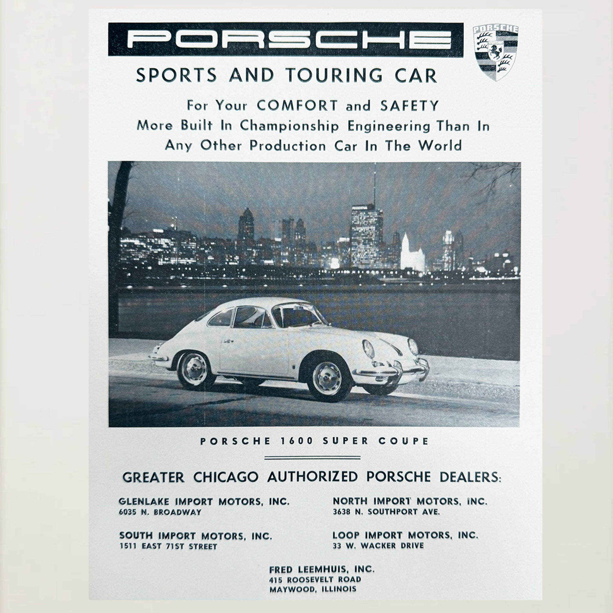 Framed Original Porsche 356 1600 Super Coupe Ad