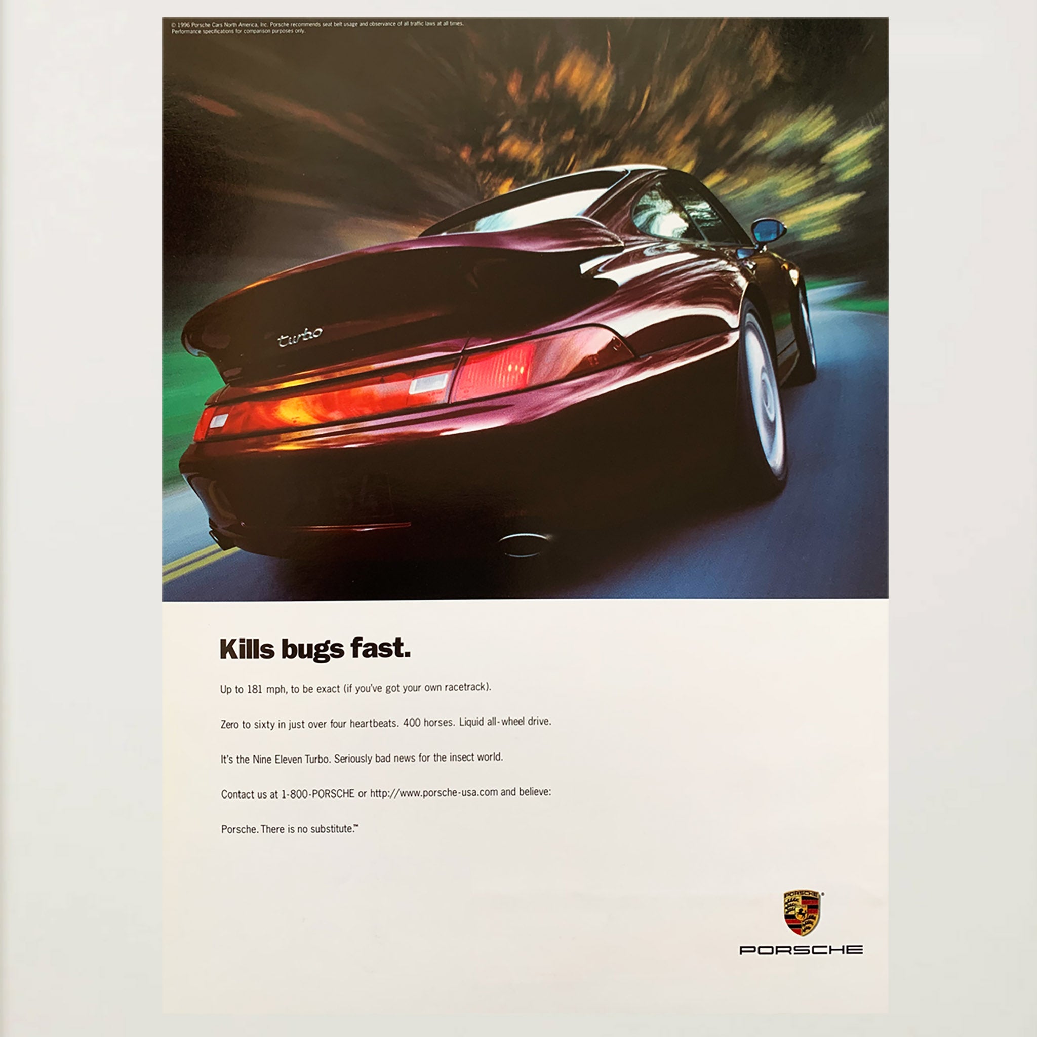 Framed Porsche Kill Bugs Fast Advertisement