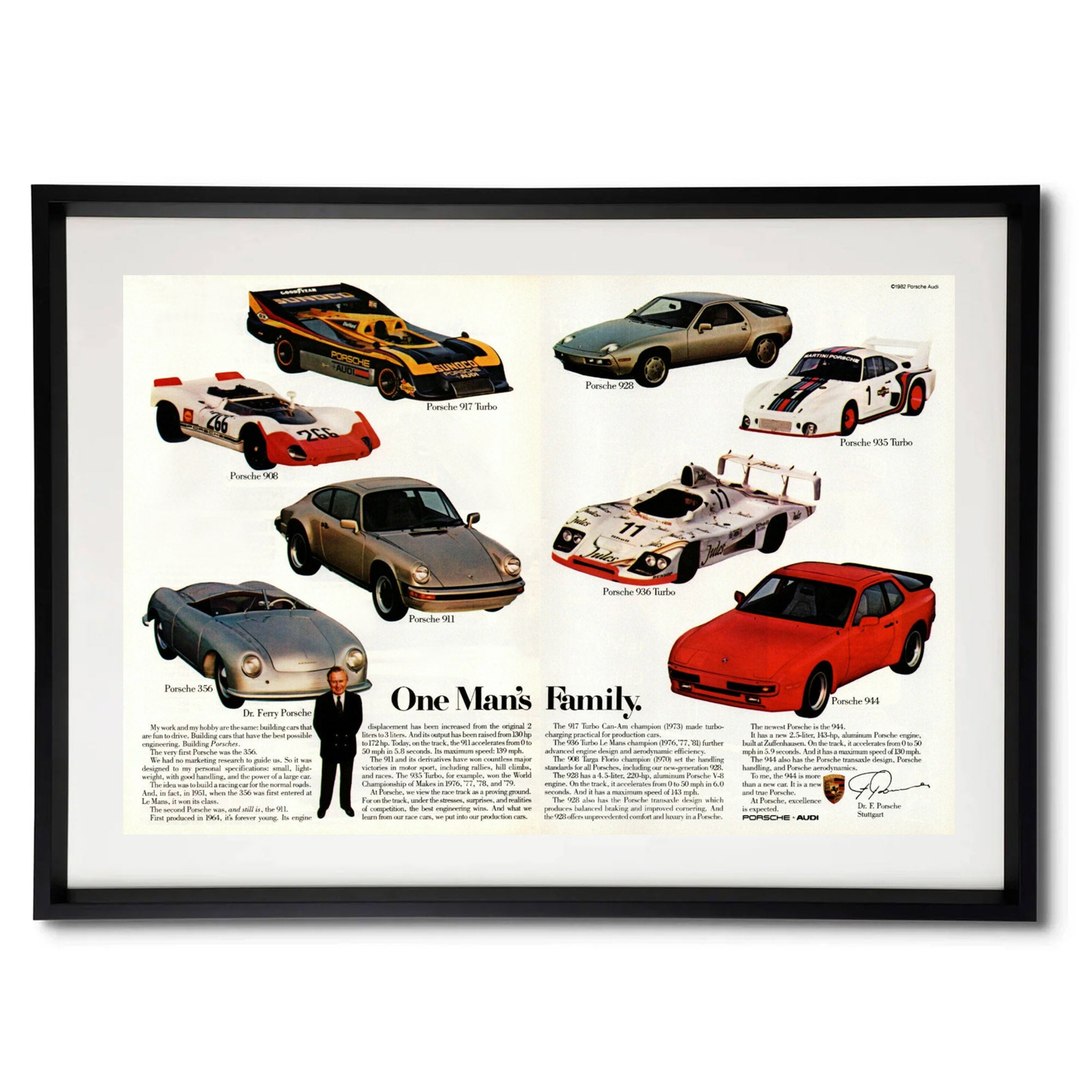 Framed Porsche "One Man's Family” Two-Page Advertisement