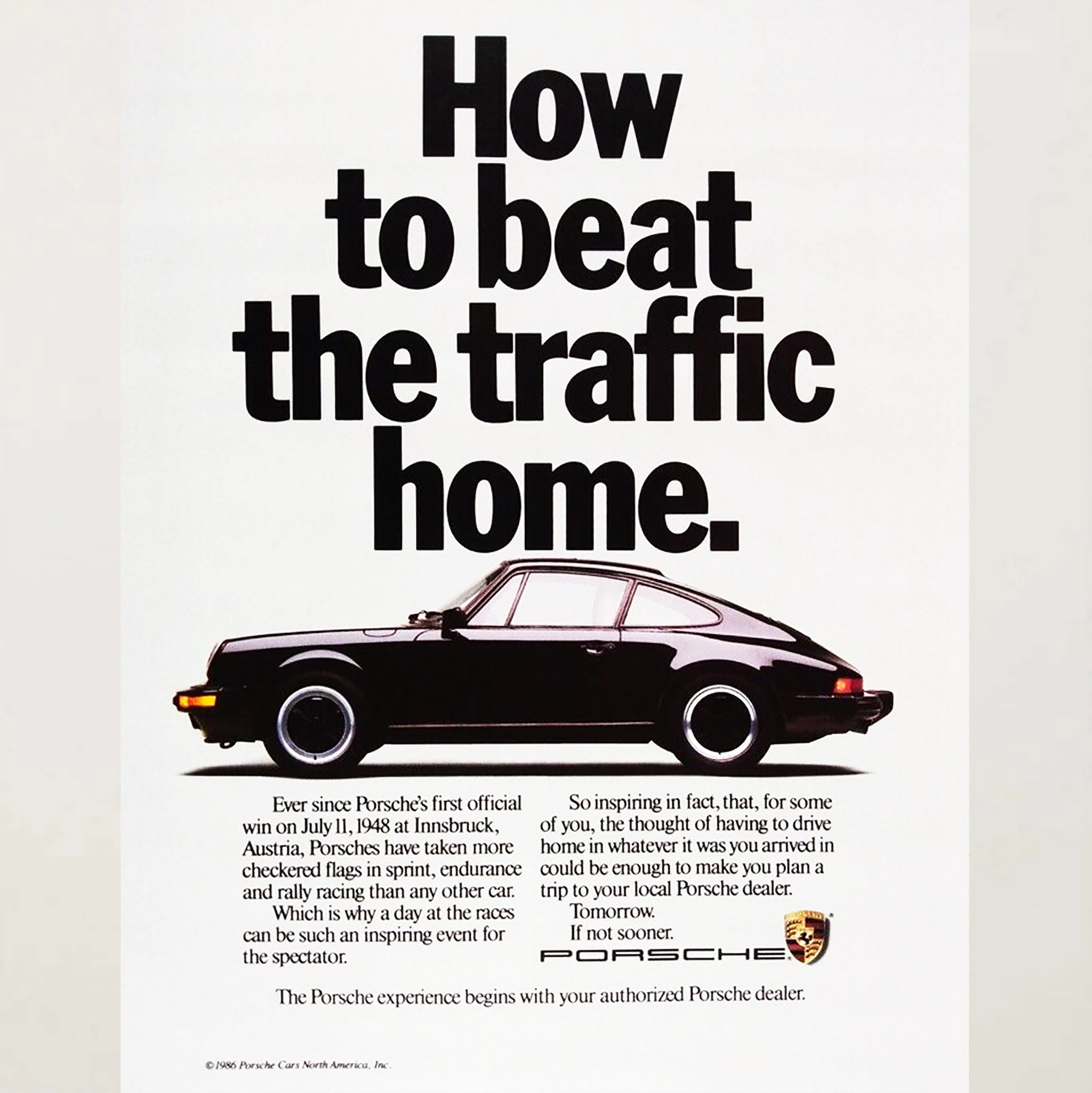 Framed Porsche Beat the Traffic Home Advertisement