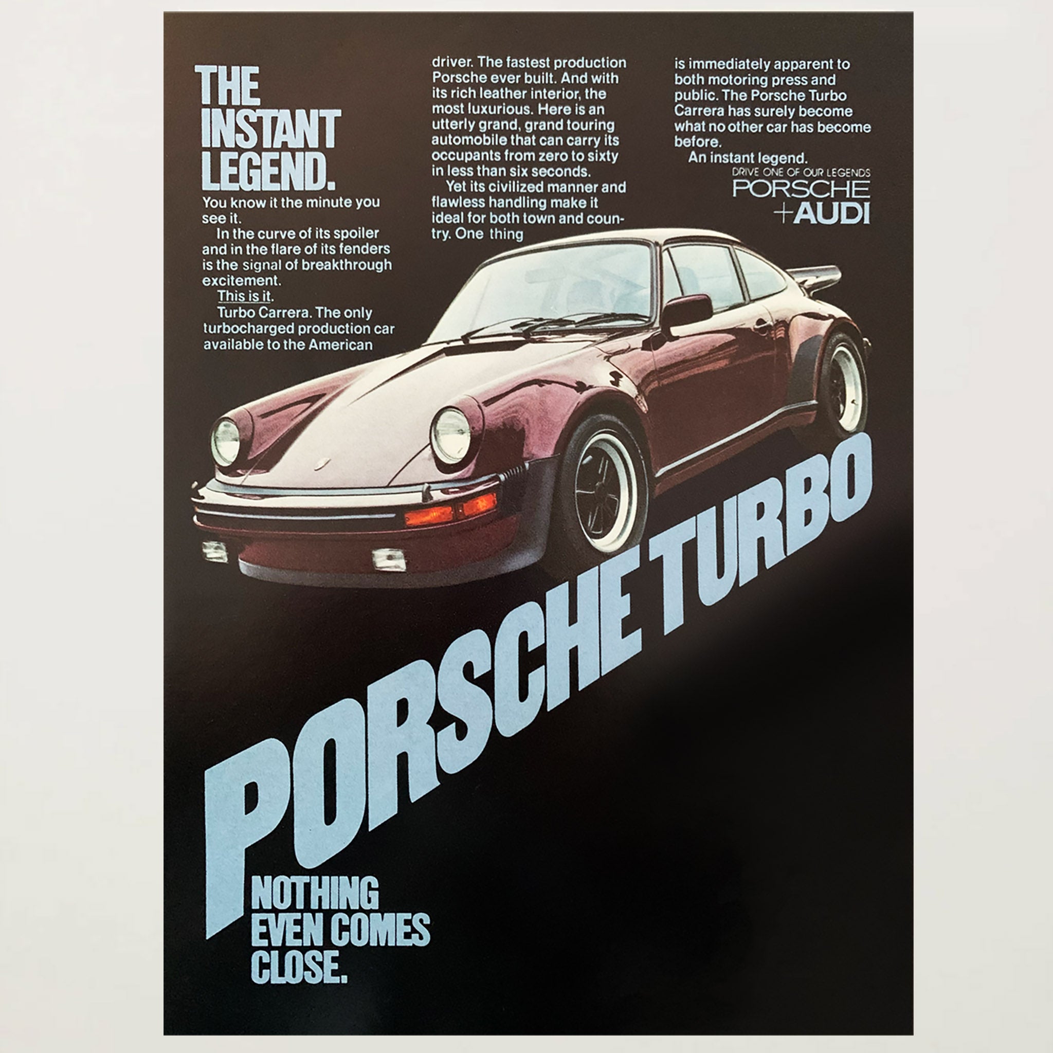 Framed Porsche Turbo Carrera Instant Legend Advertisement