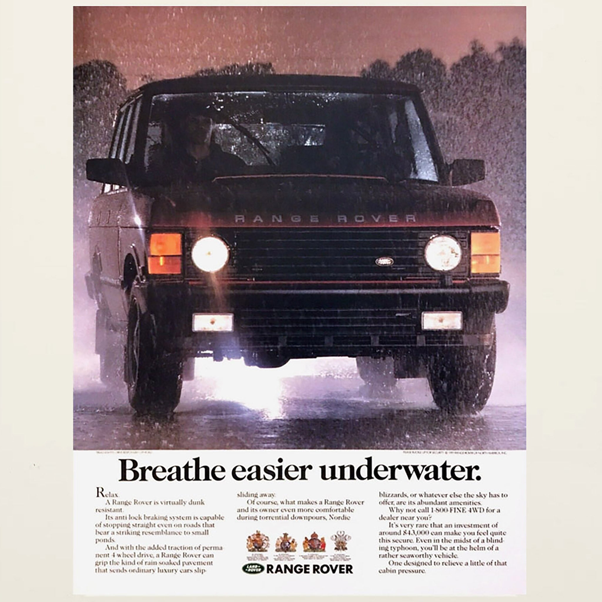 Framed Range Rover Breathe Easier Under Water Advertisement