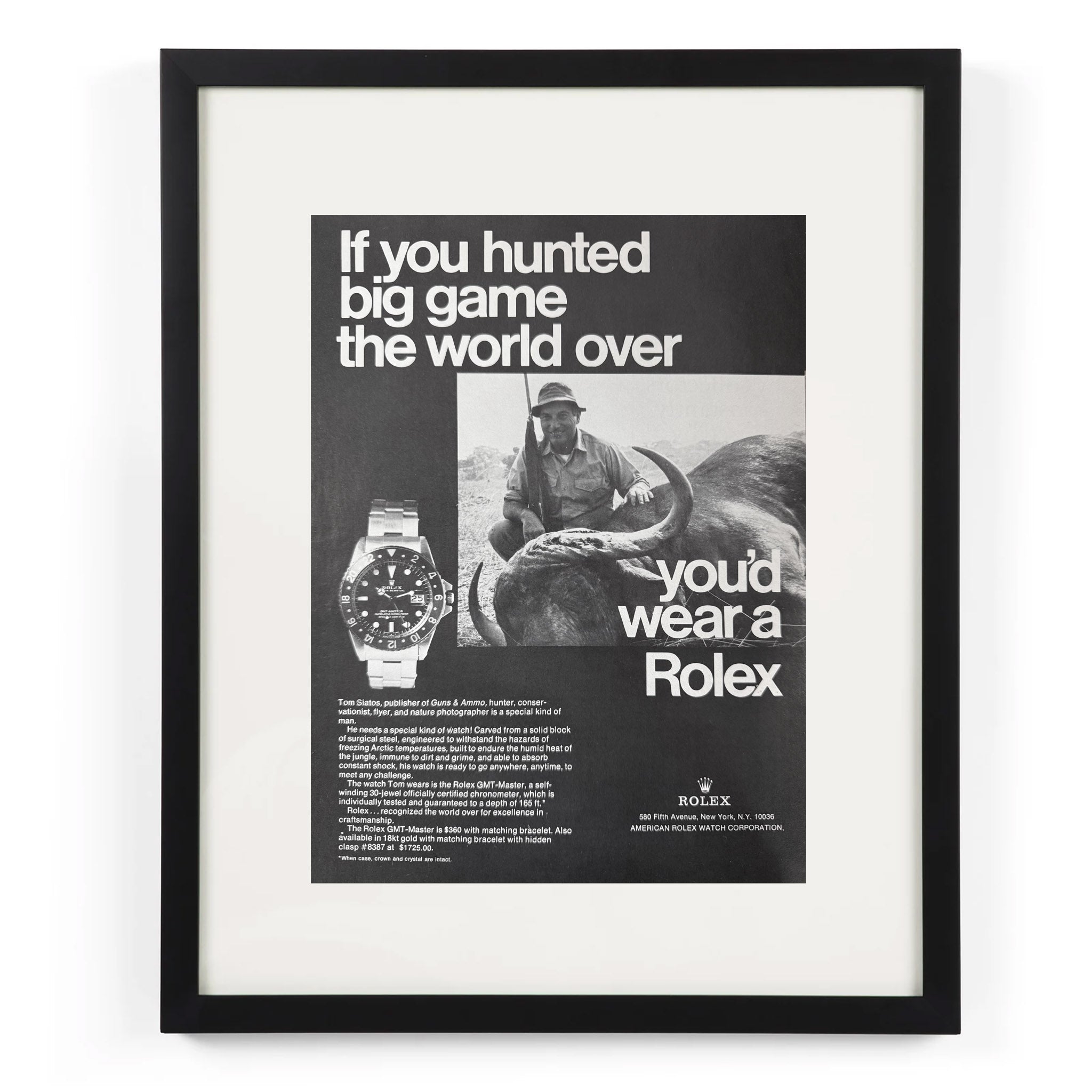 Framed Rolex GMT Big Game Hunting Advertisement