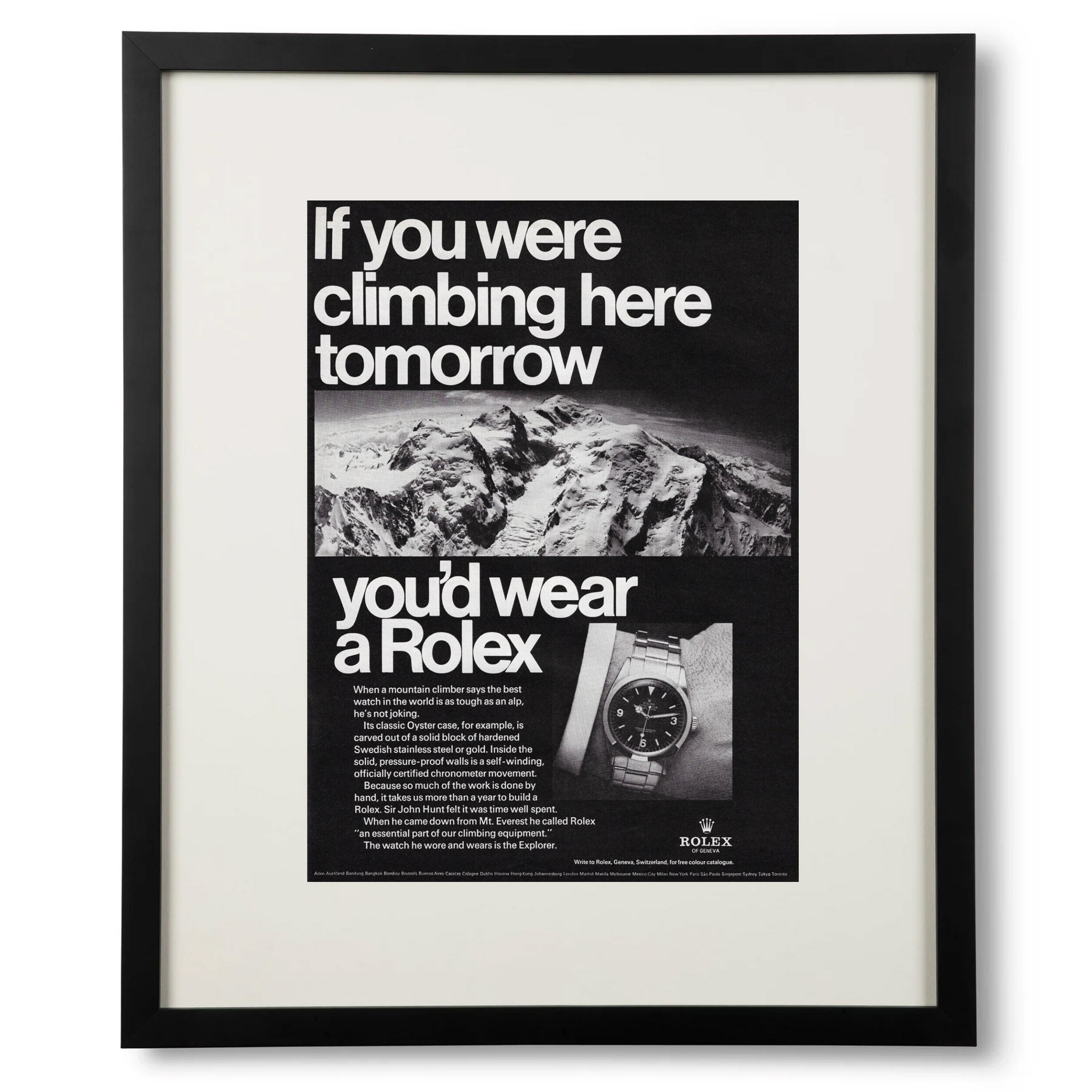 Framed Rolex Explorer Mount Everest Advertisement