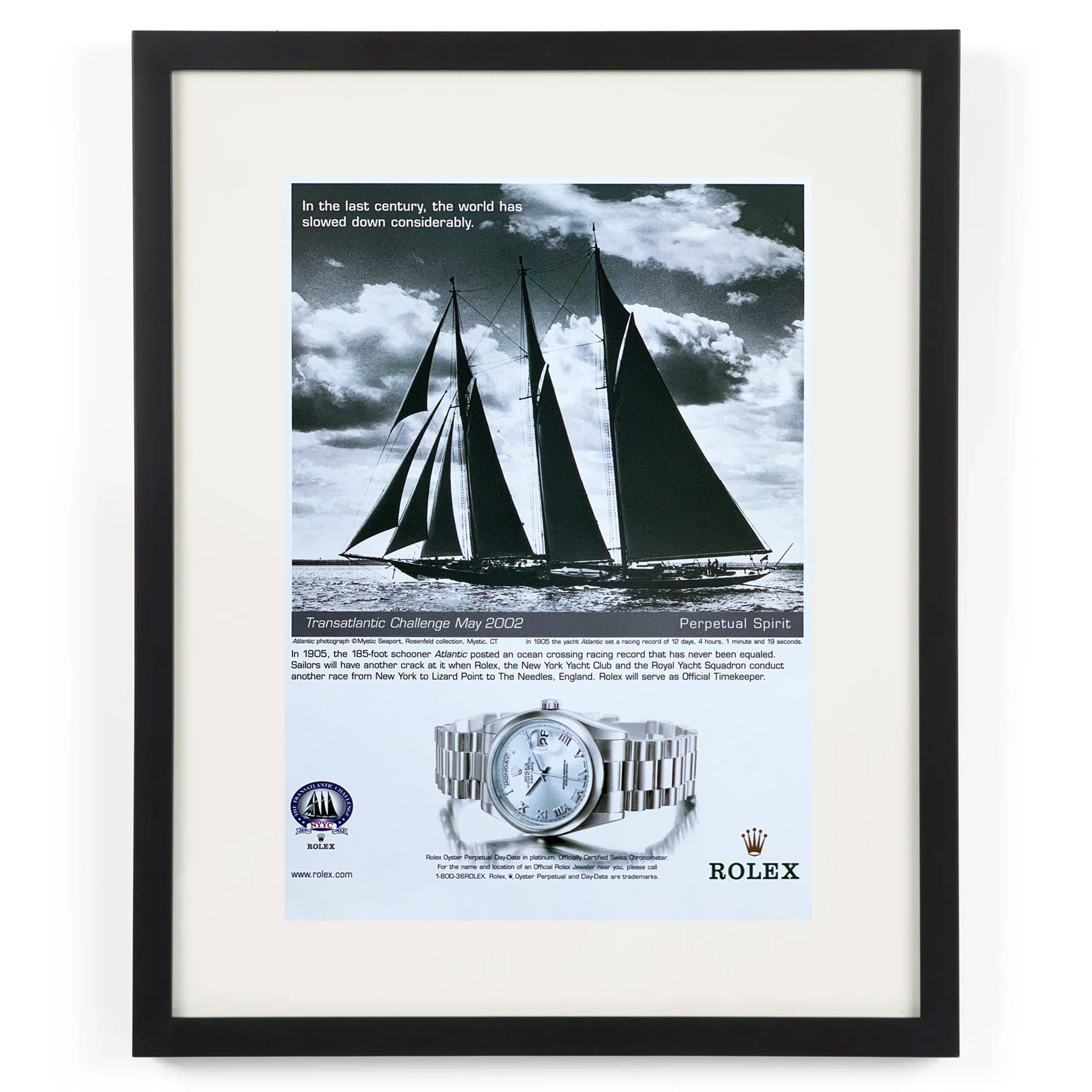 Framed Rolex Oyster Perpetual Transatlantic Challenge Advertisement
