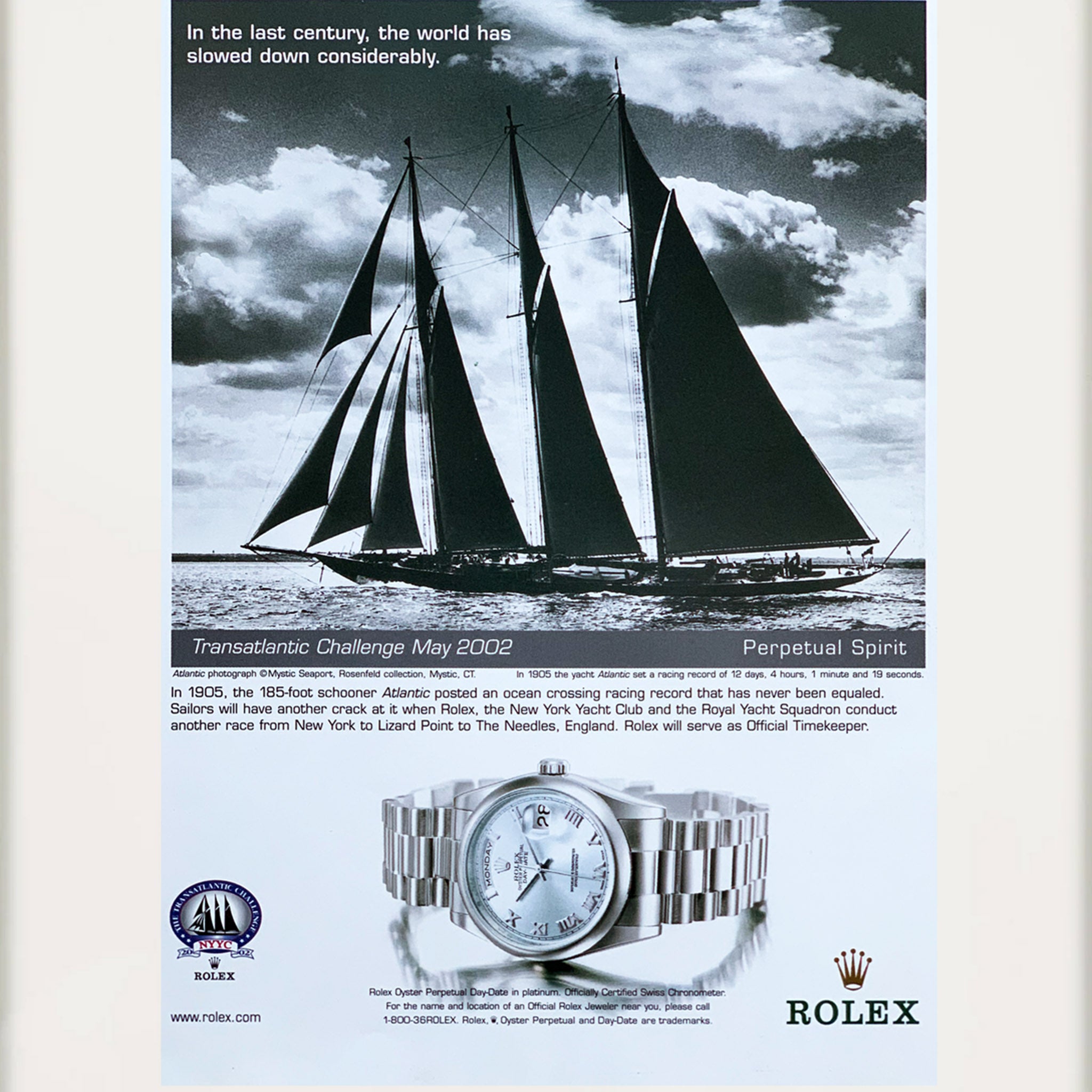 Framed Rolex Oyster Perpetual Transatlantic Challenge Advertisement