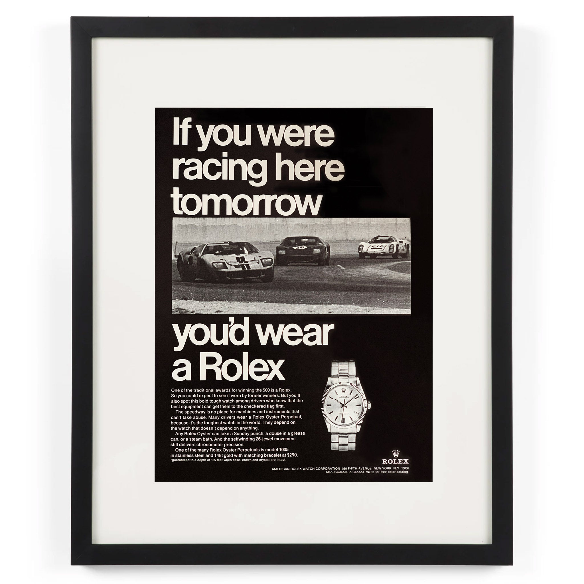 Framed Vintage Rolex Oyster Perpetual Racing Ad