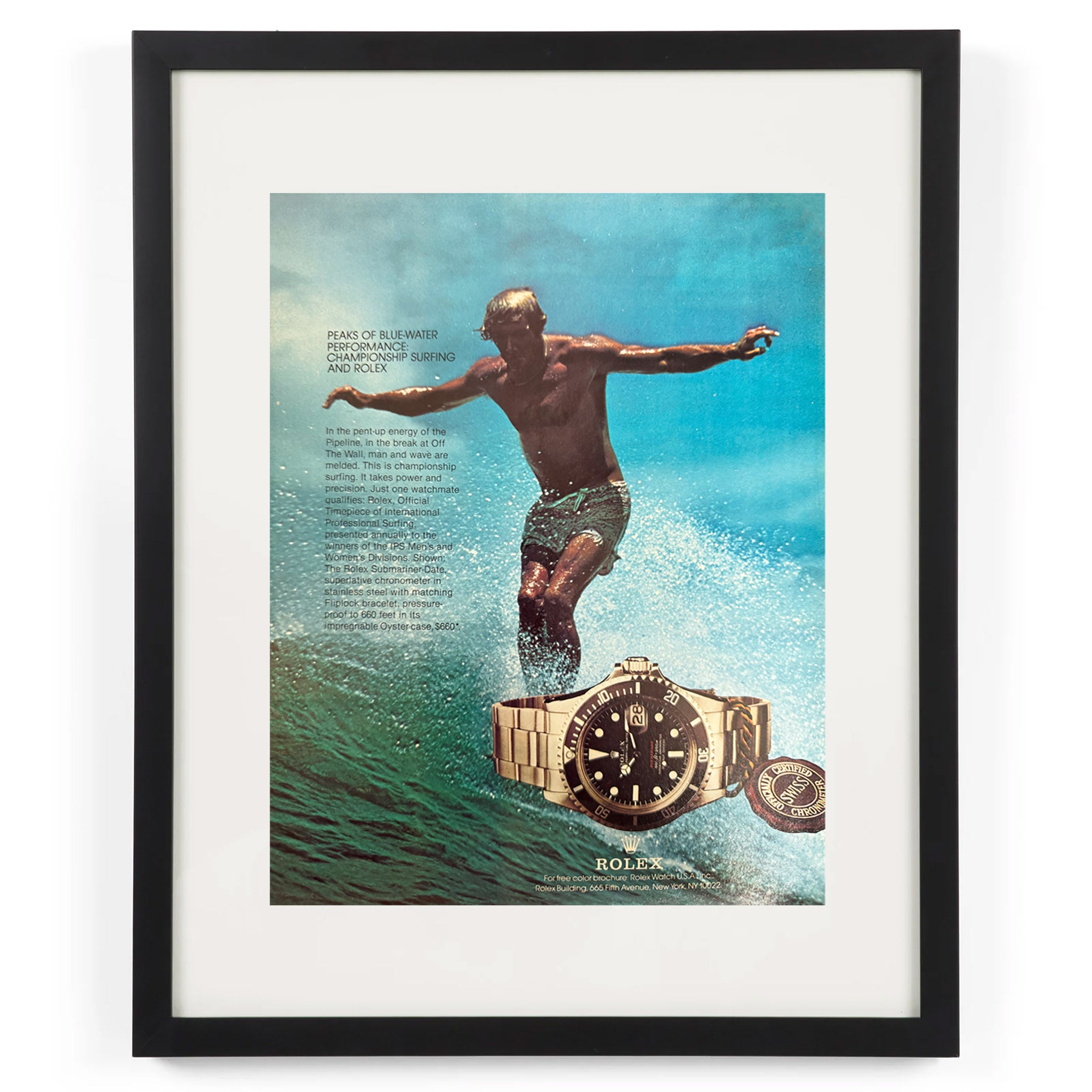 Framed 1978 Rolex Submariner Championship Surfing Advertisement