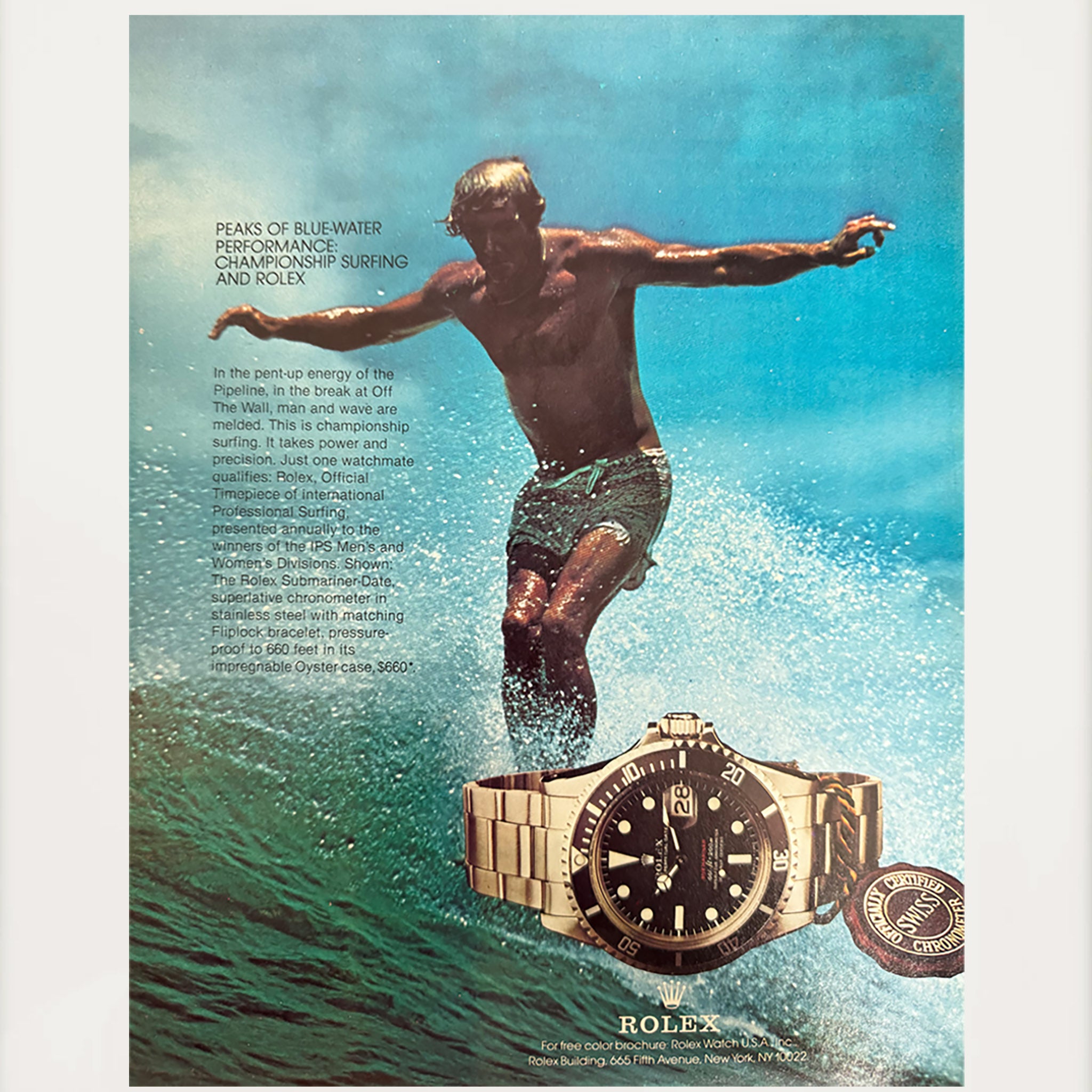 Framed 1978 Rolex Submariner Championship Surfing Advertisement