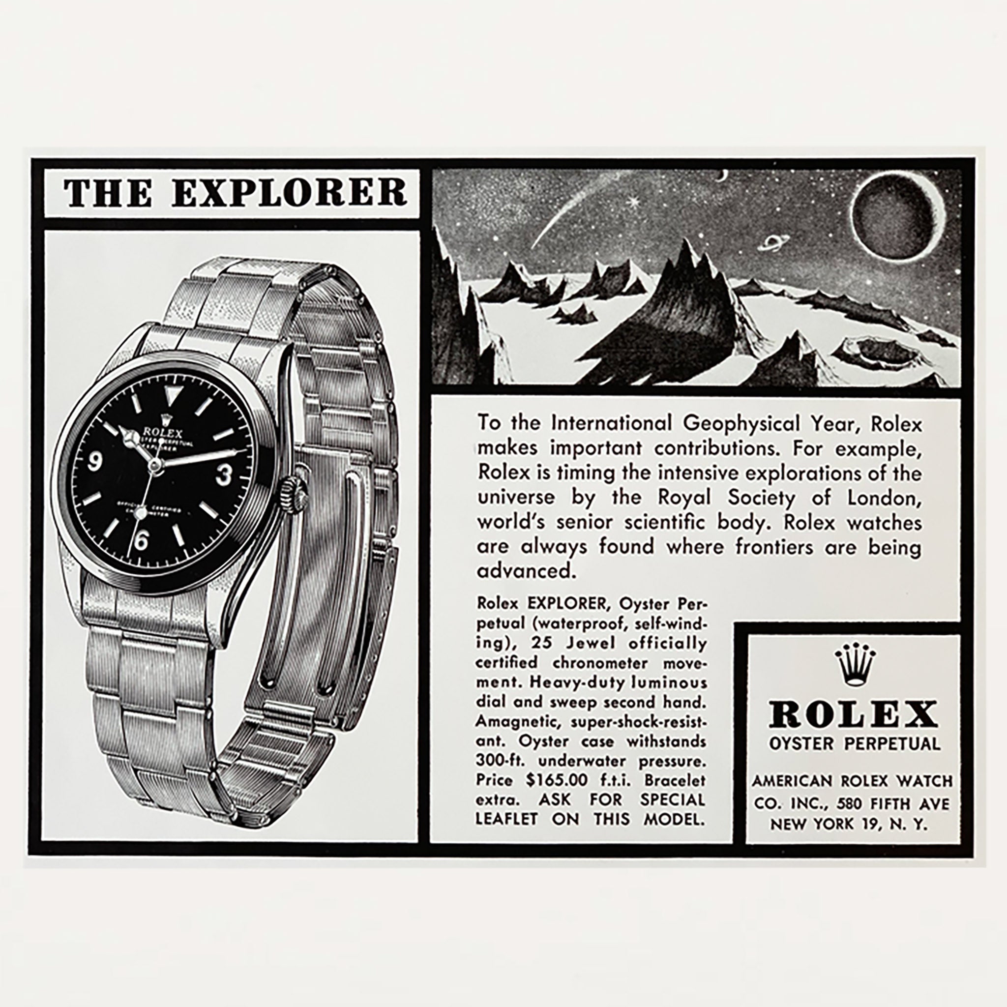 Framed Rolex Explorer Outer Space Advertisement