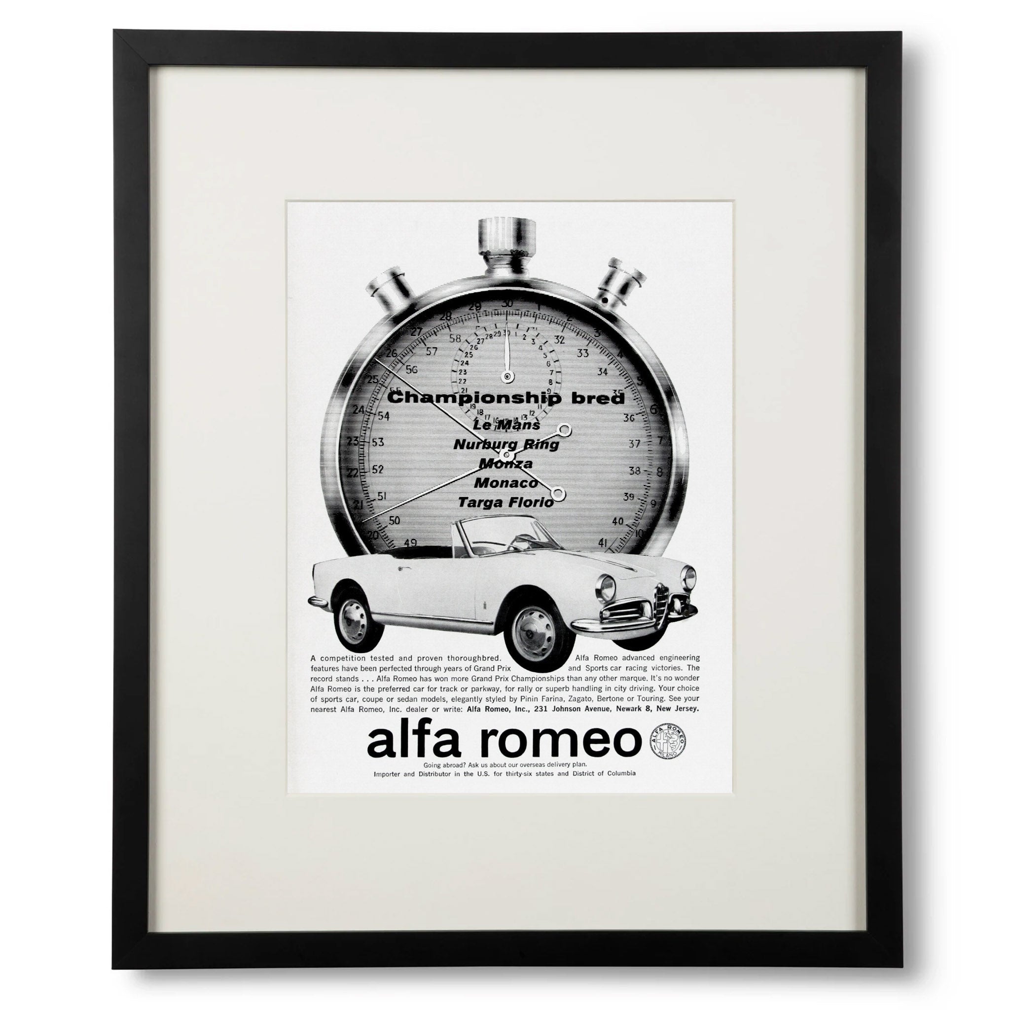 Framed Afla Romeo 1962 Championship Bred Advertisment