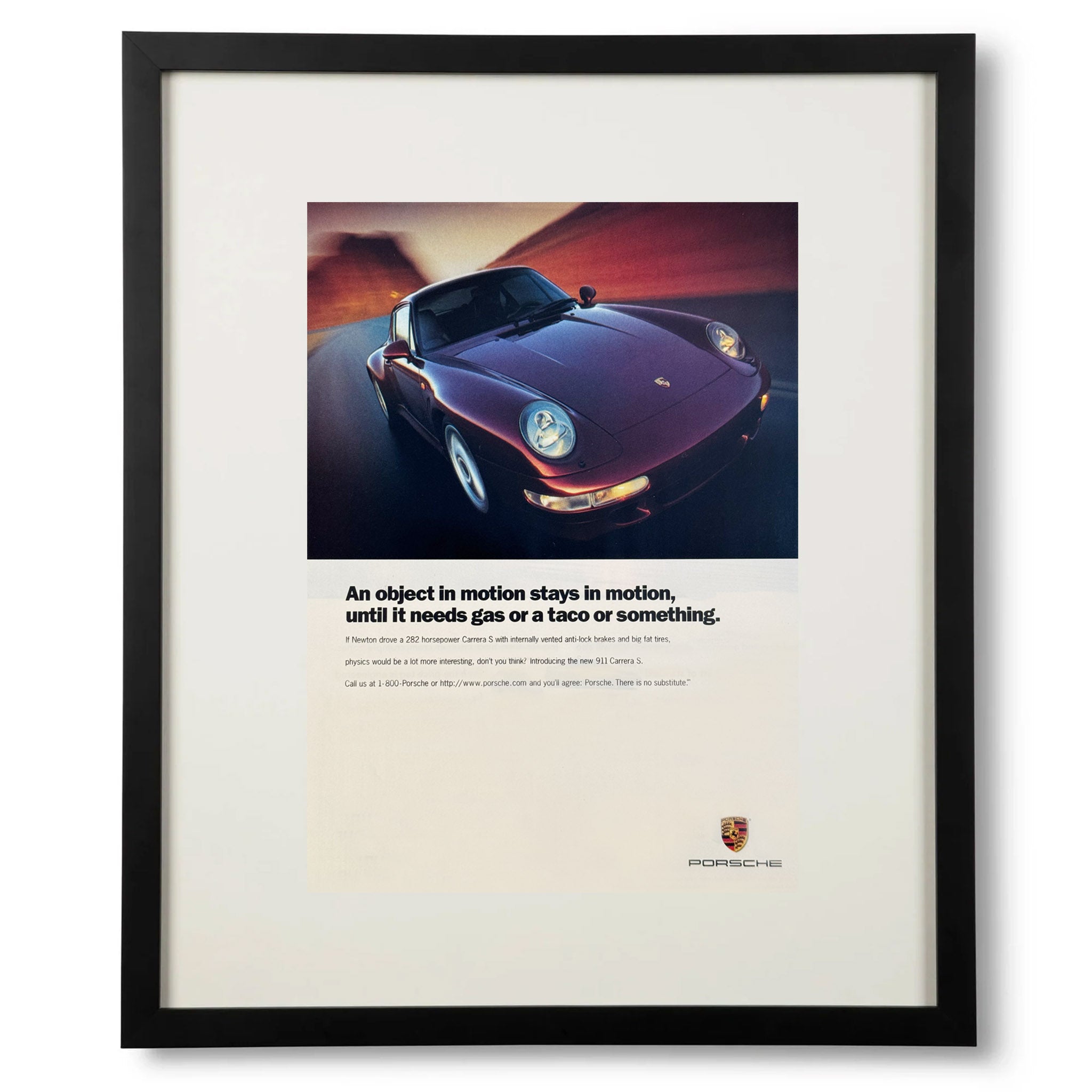 Framed Porsche 911 Carrera An Object in Motion Advertisement