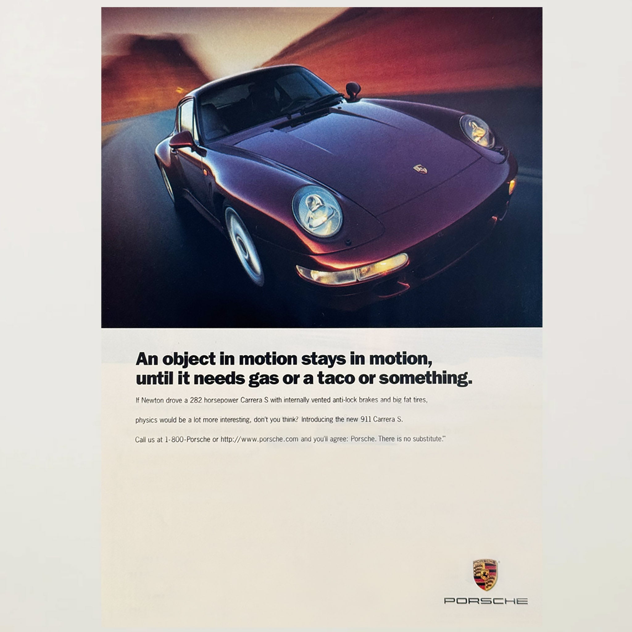 Framed Porsche 911 Carrera An Object in Motion Advertisement