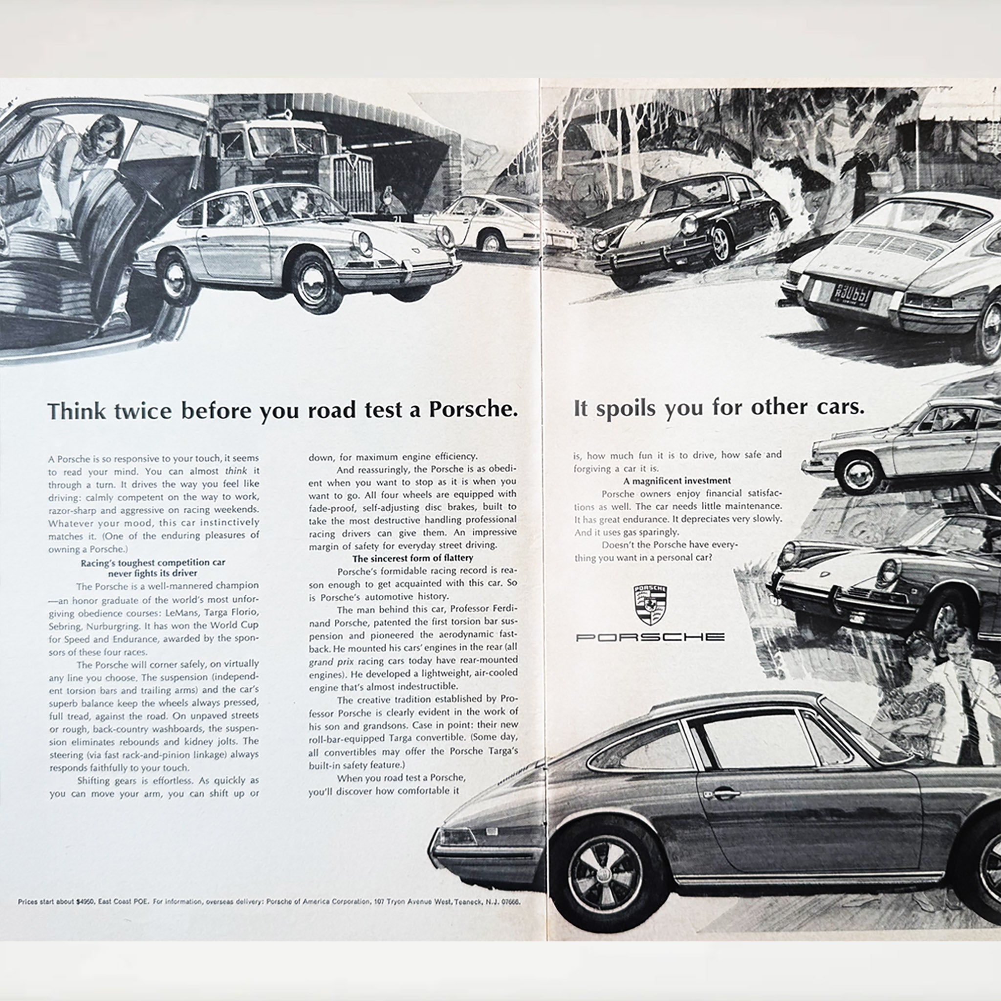 Framed 1968 Porsche 912 “Spoils you for Other Cars” Two-Page Advertisement
