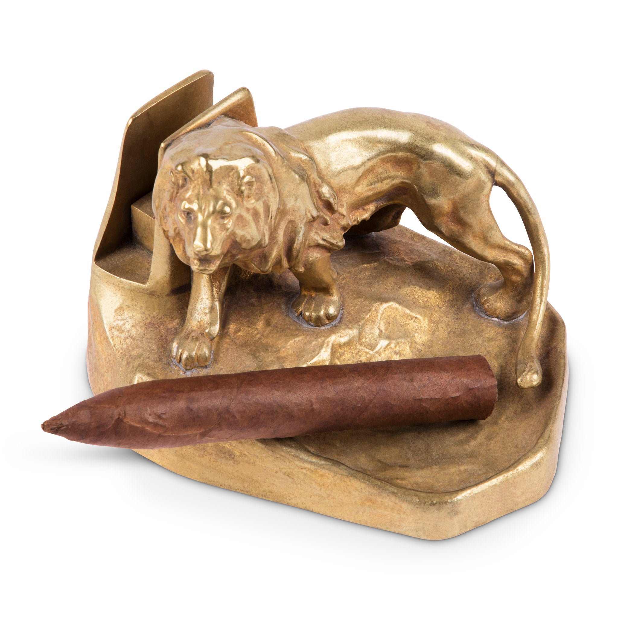 Antique Gilt Bronze Lion Ashtray