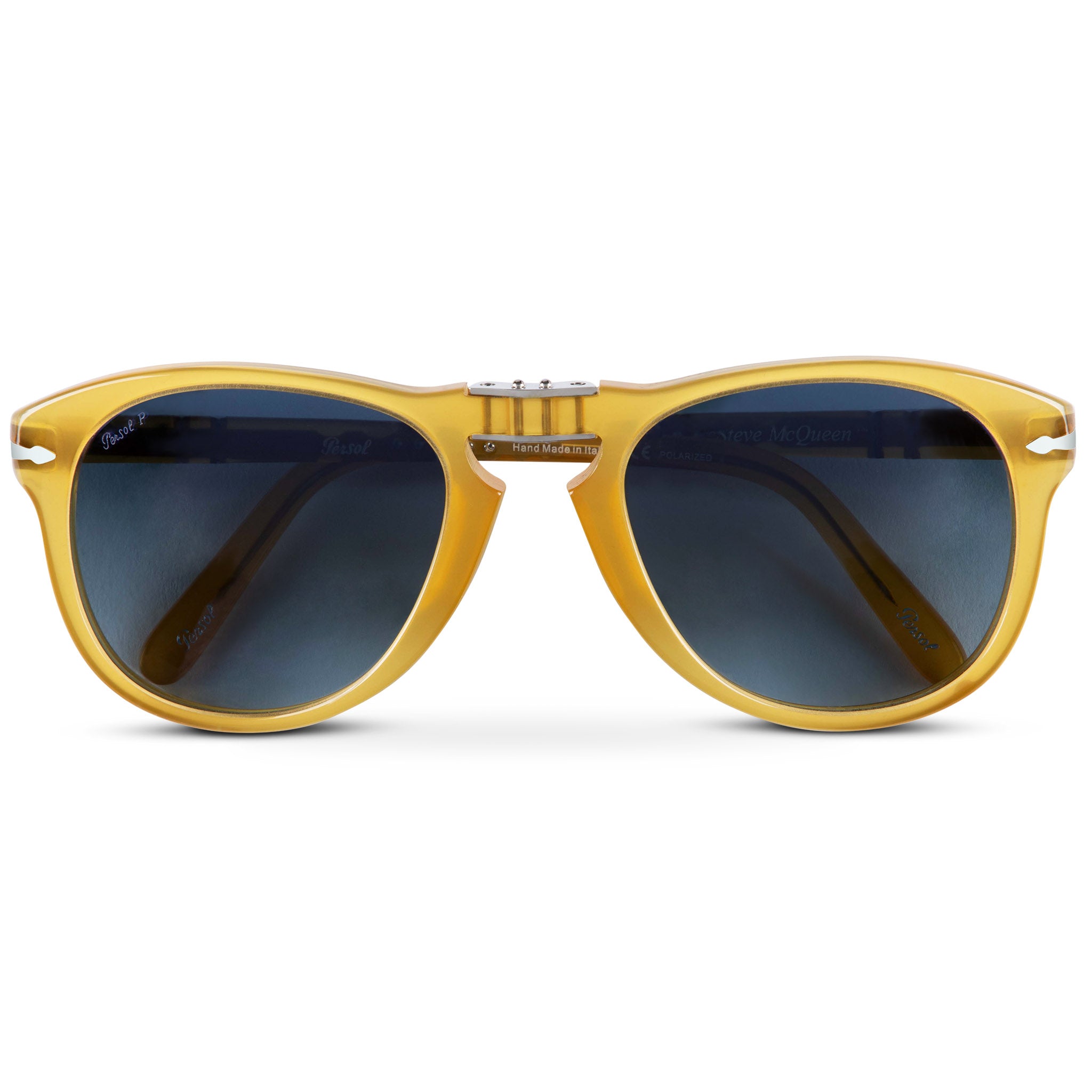 Persol 714 Steve McQueen Opal Yellow with Polarized Light Blue Gradient