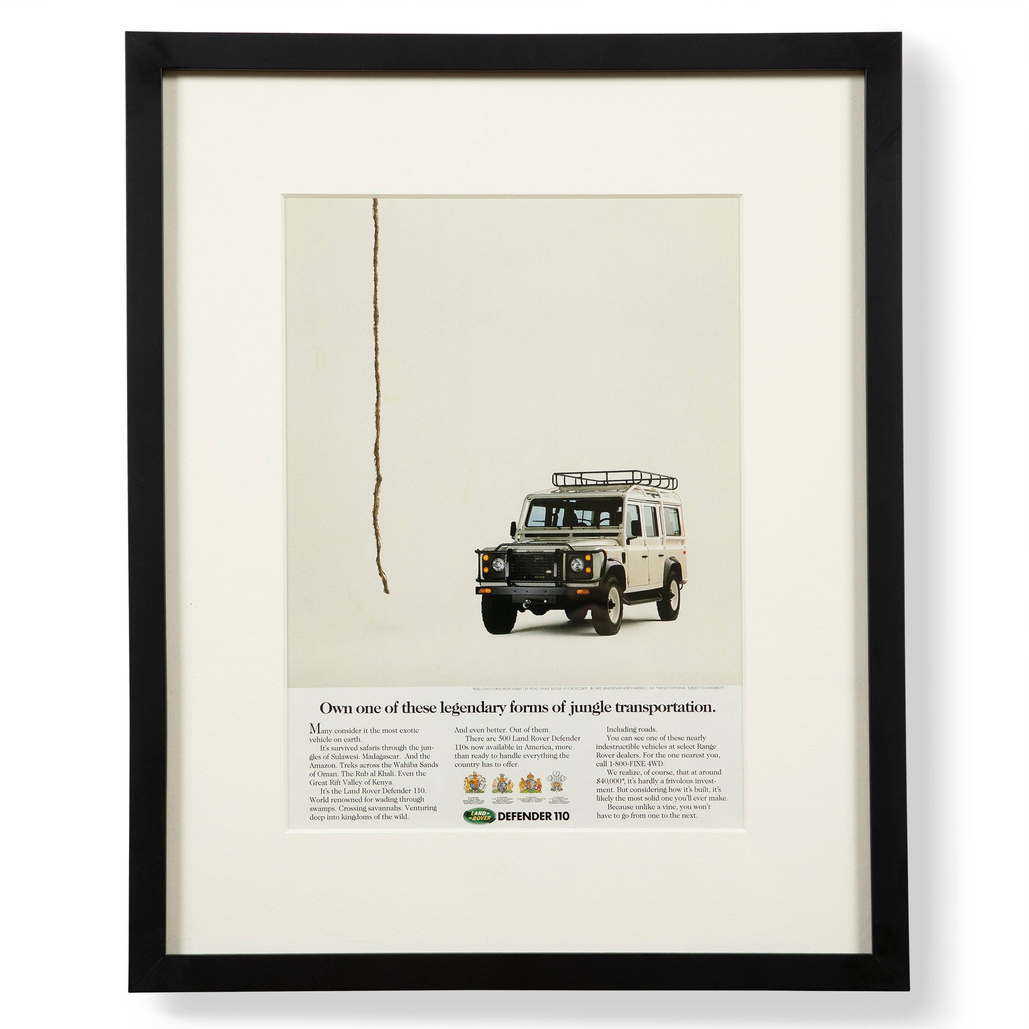 Vintage Land Rover Defender 110 Jungle Transportation Advertisement