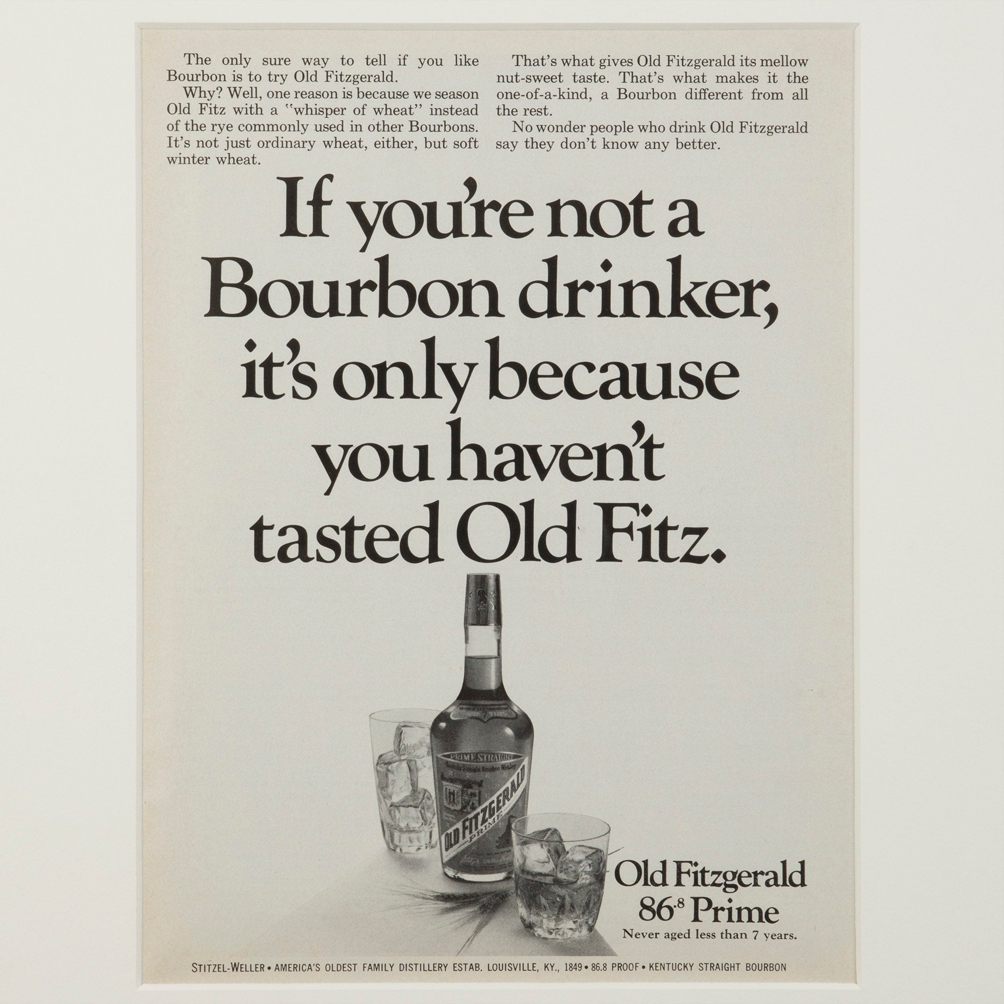 Framed Old Fitz Bourbon Drinker Advertisement