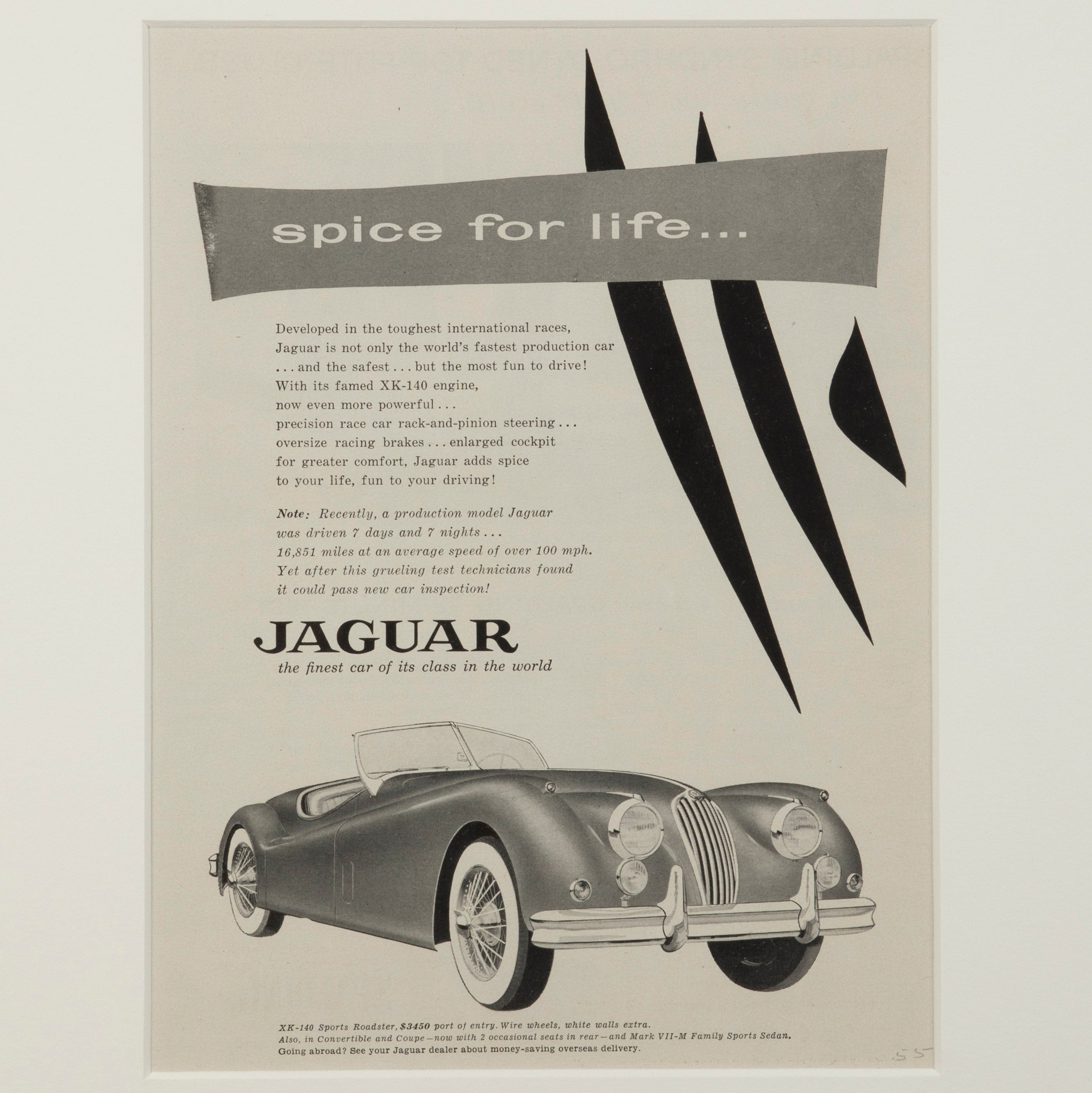 Framed Vintage Jaguar Motors XK-140 Ad
