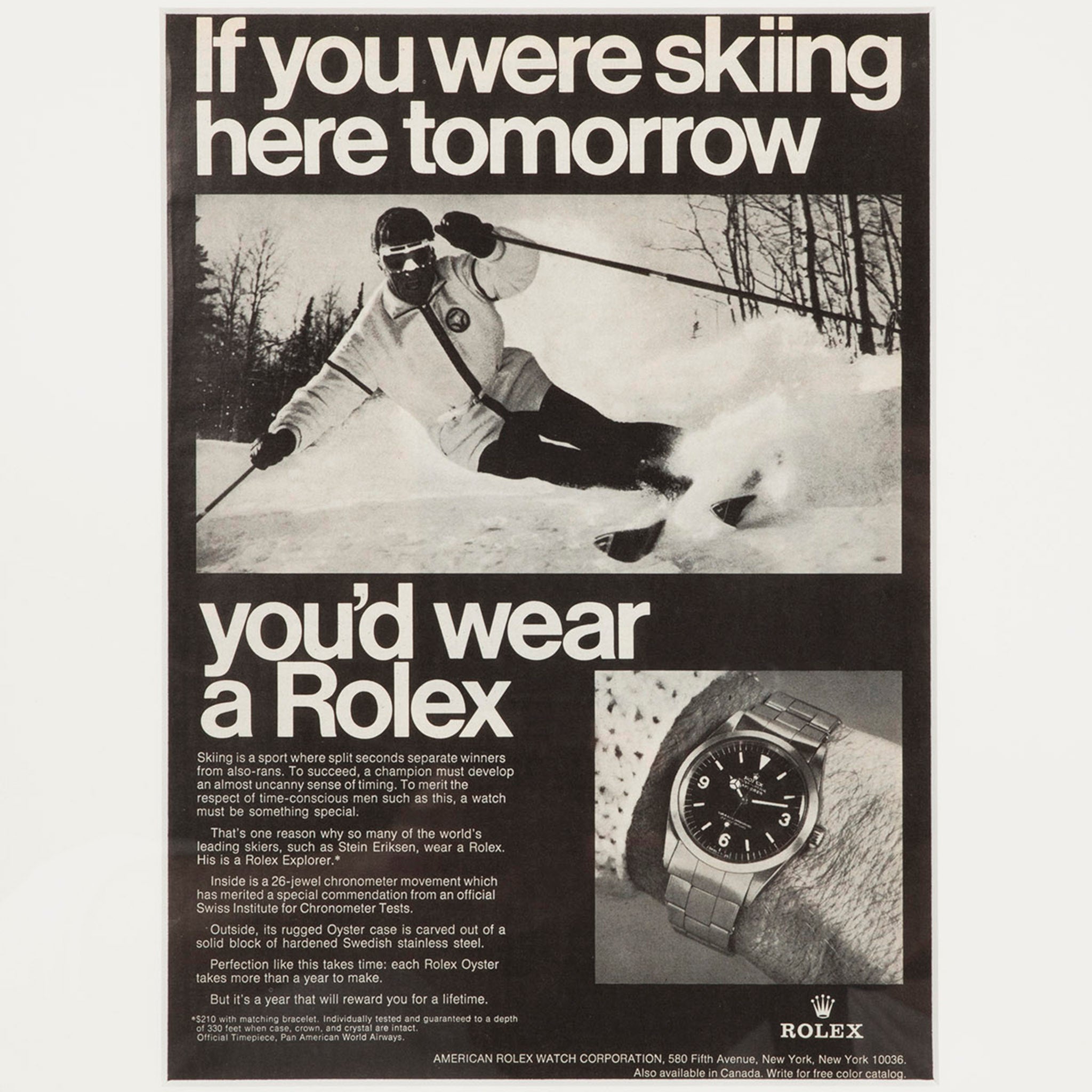 Vintage Rolex Explorer Skiing Advertisement