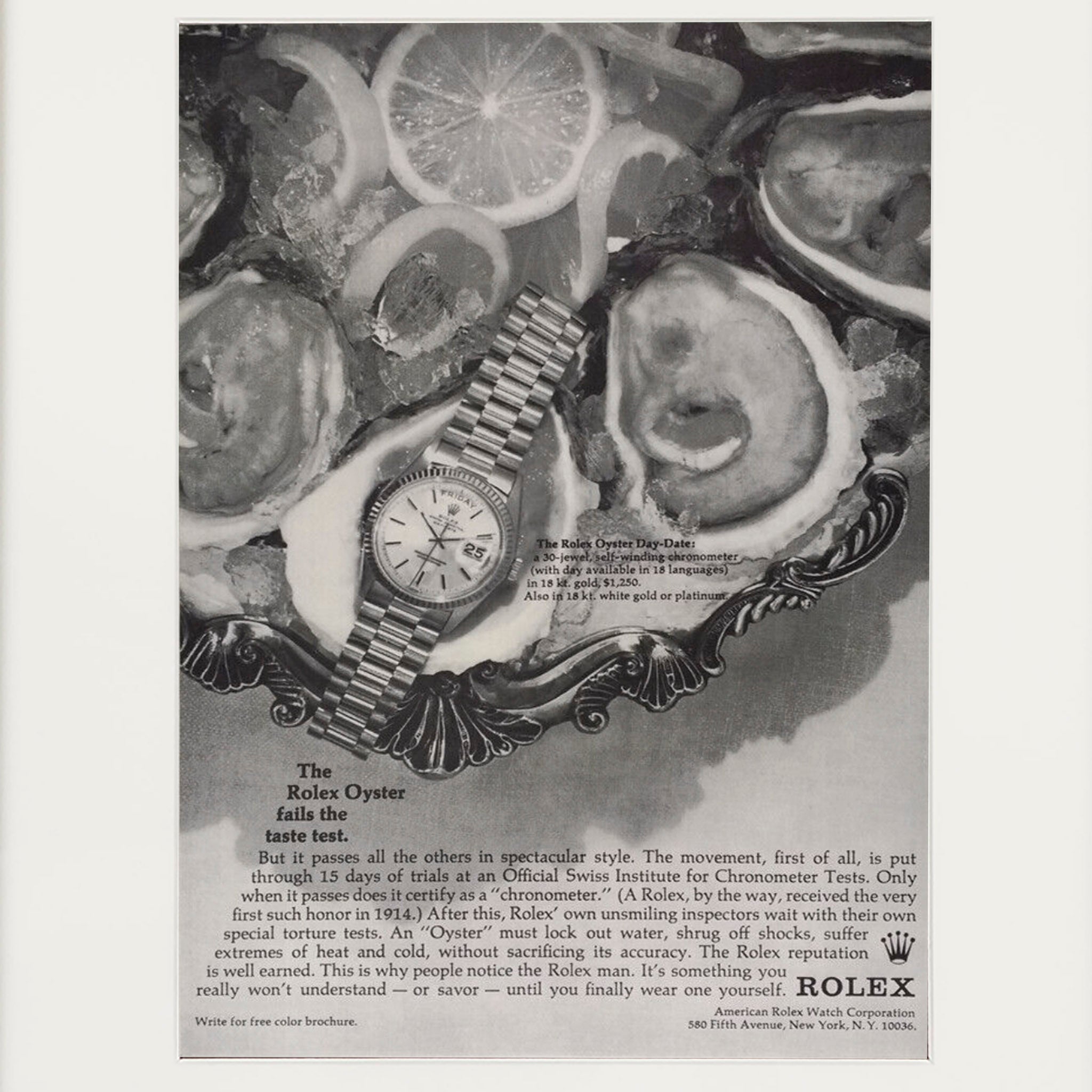 Framed Vintage Rolex Oyster Advertisement