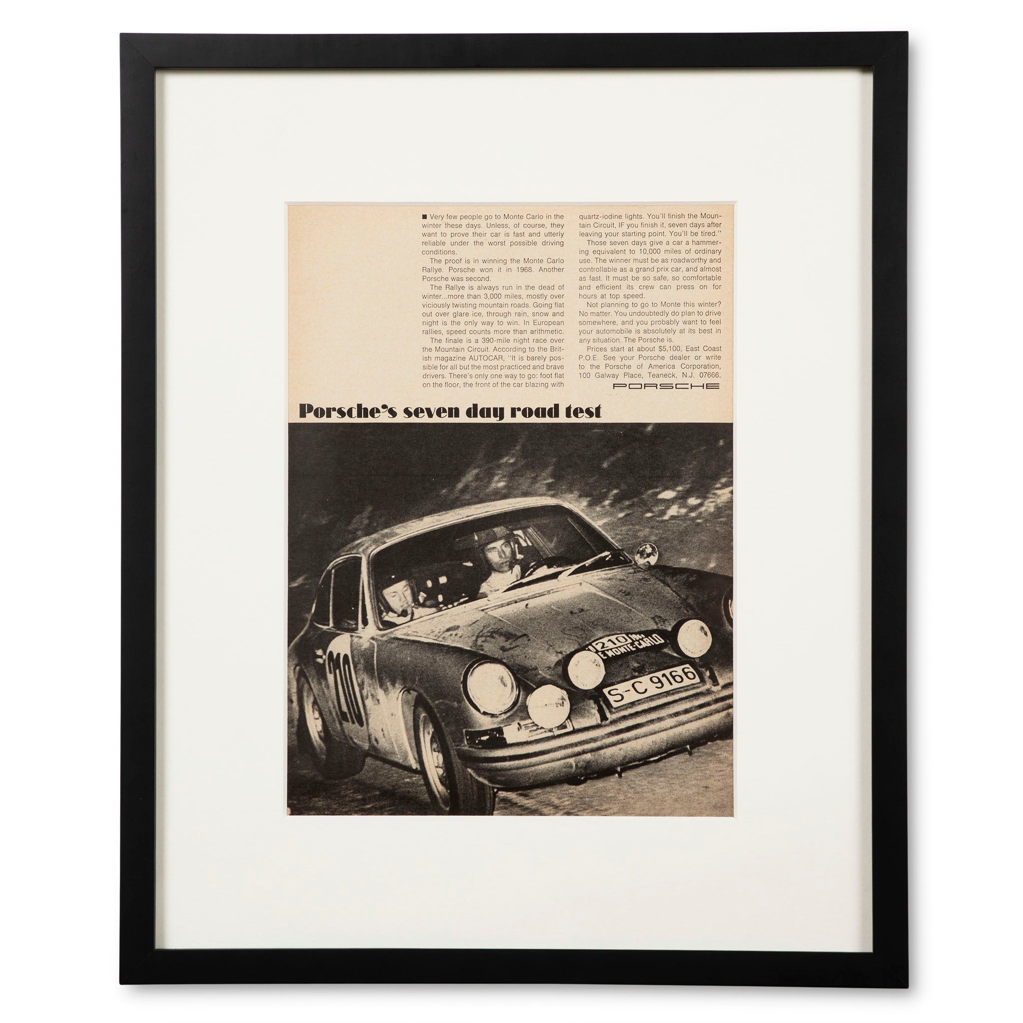 Framed Vintage Porsche Monte Carlo Rally Advertisement