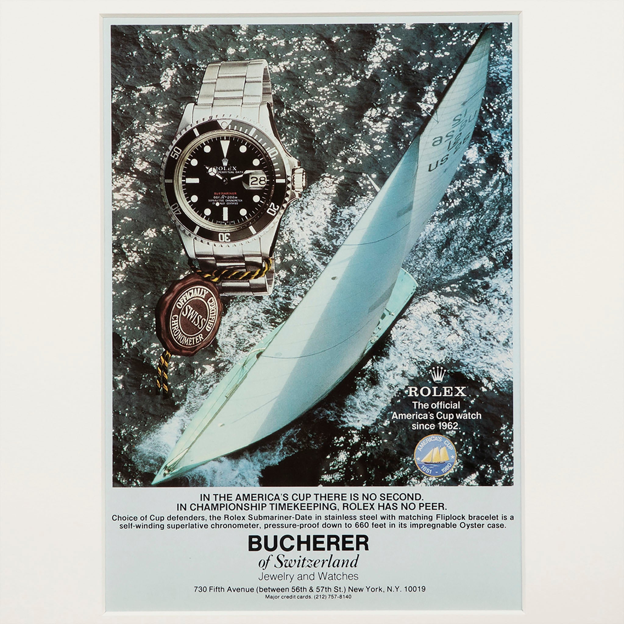 Framed Rolex Red Submariner America's Cup Ad
