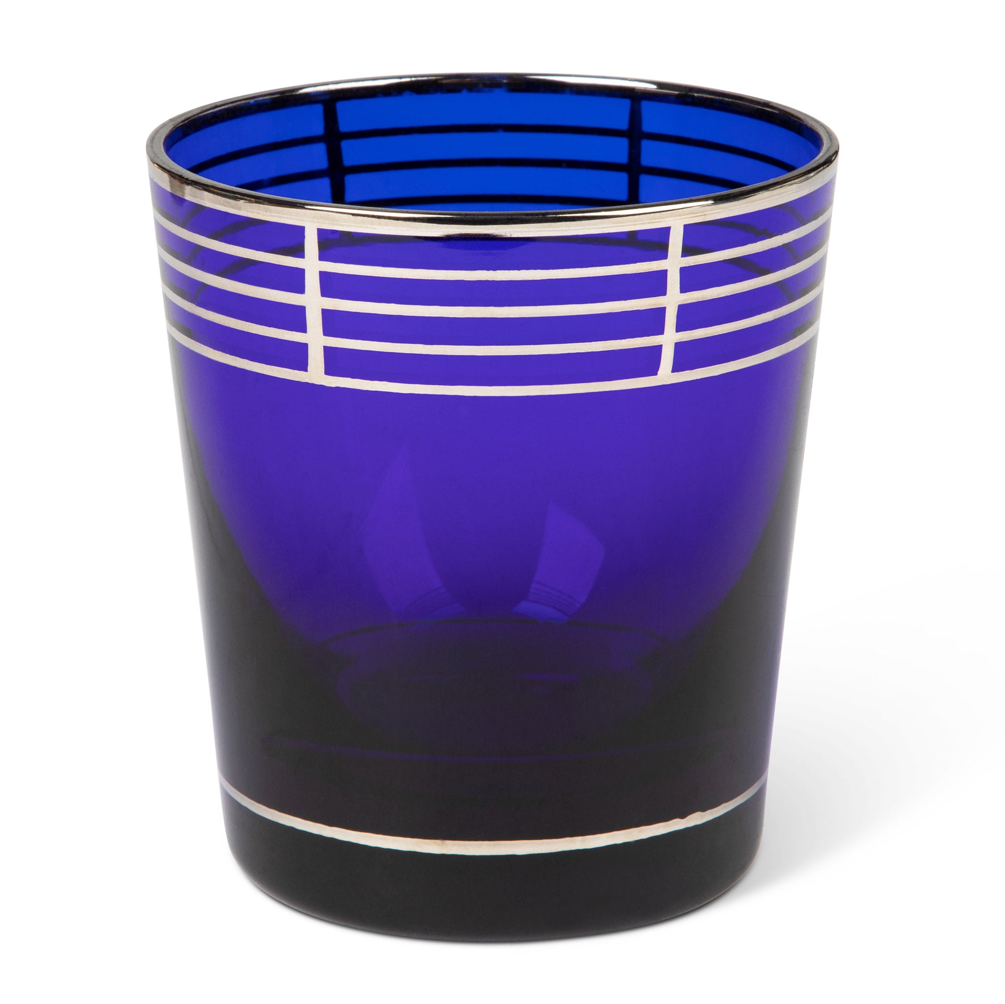 Art Deco Silver Inlay Cobalt Blue Tumbler Set