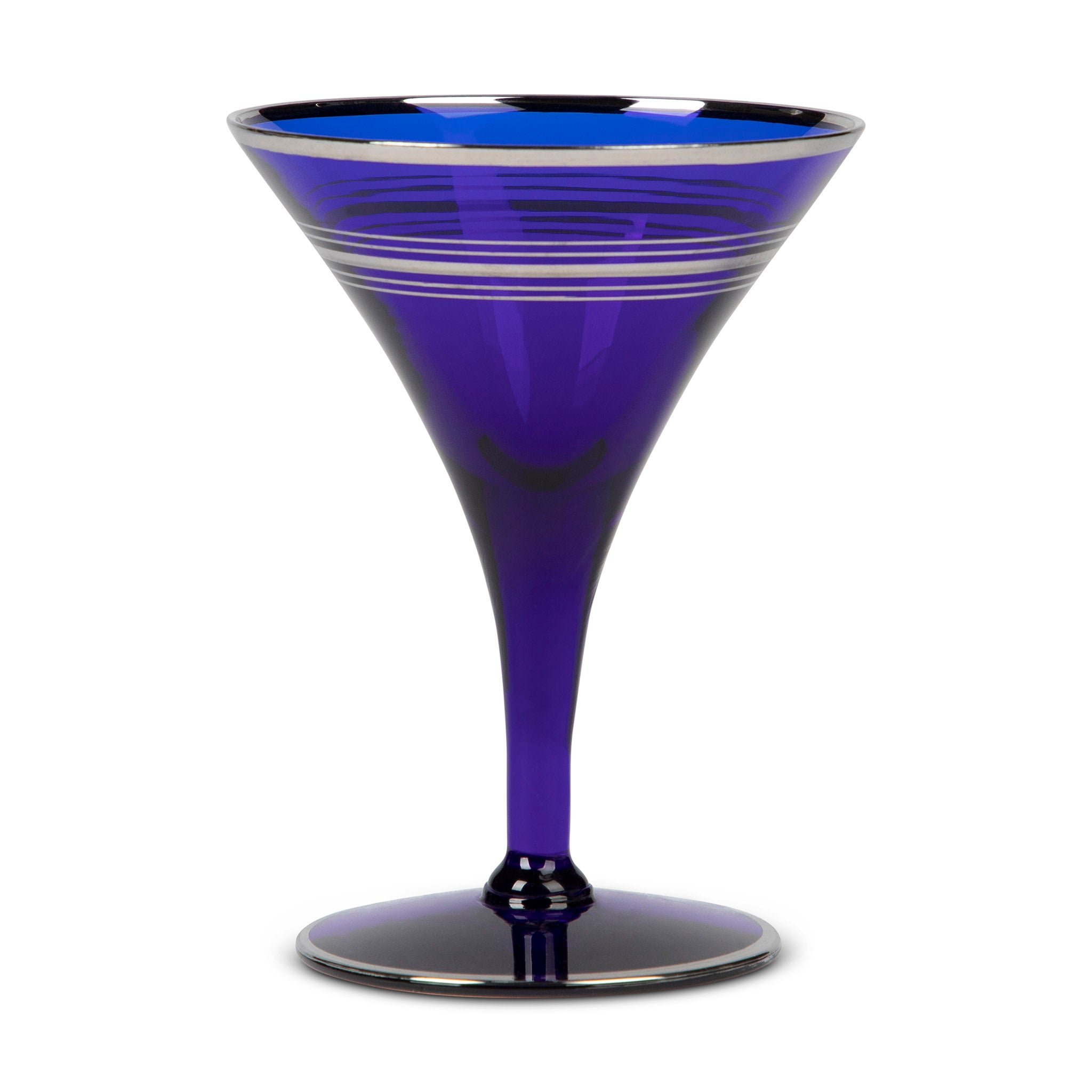 Art Deco Cobalt Blue & Silver Overlay Martini Glass Set