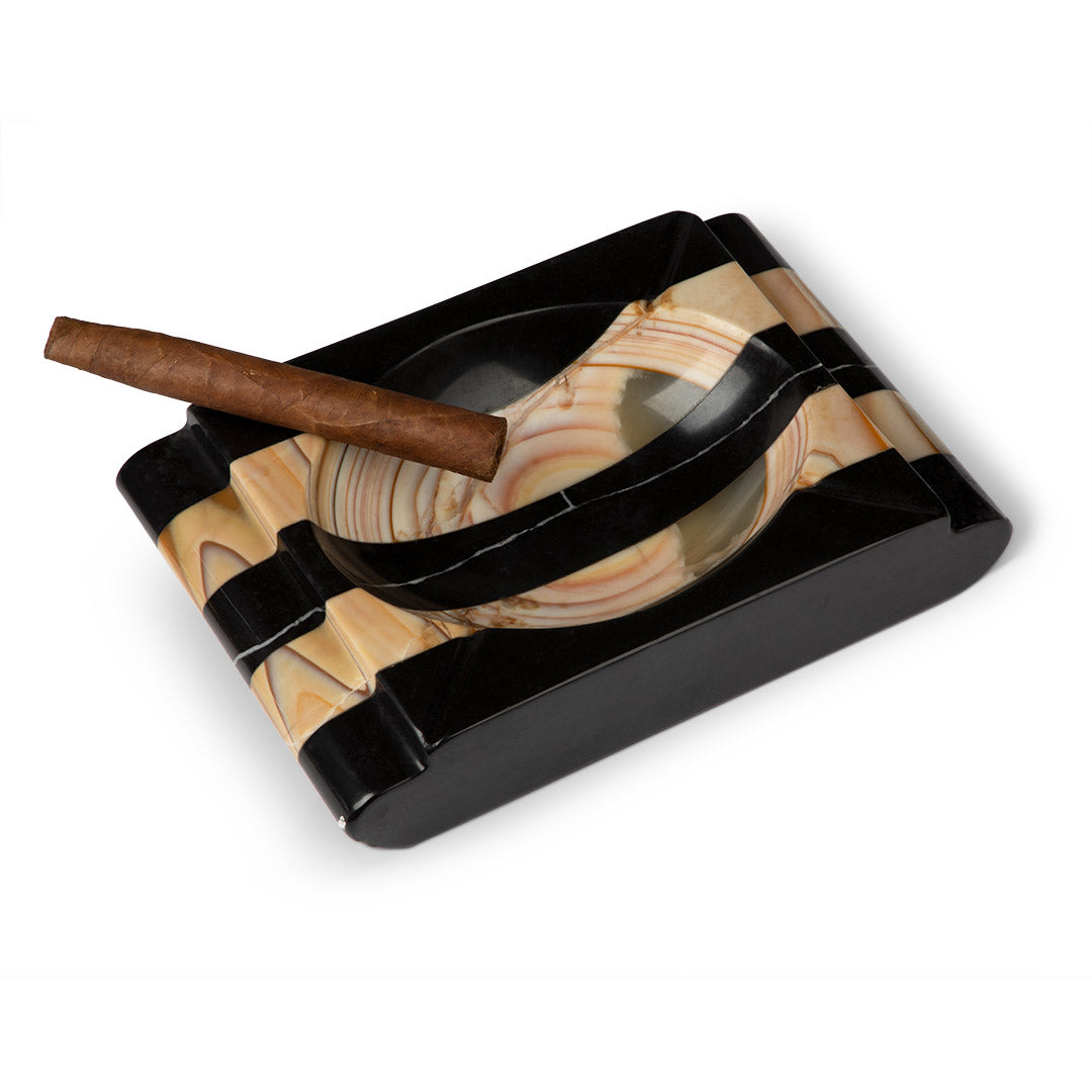 Art Deco Striped Marble Cigar Ashtray