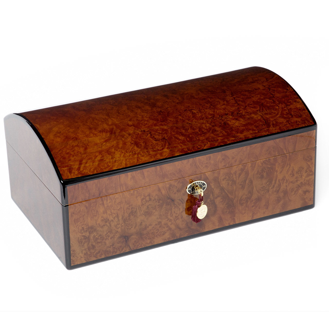 Rosewood Trimmed Maple and Silver Libertad (Coin) Cigar Humidor Box