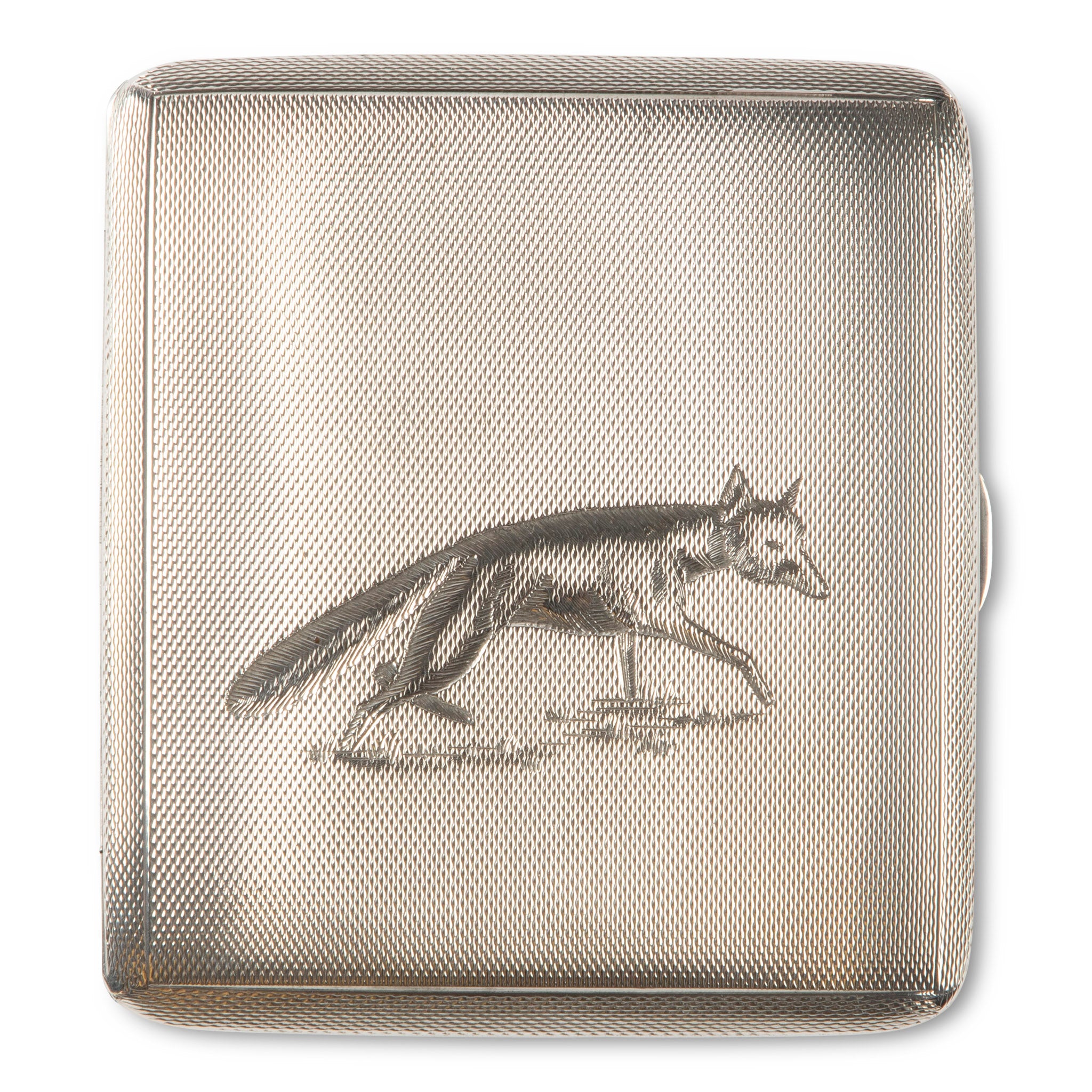 James Dixon Sterling Engine Turned Engraved Fox Cigarette Case