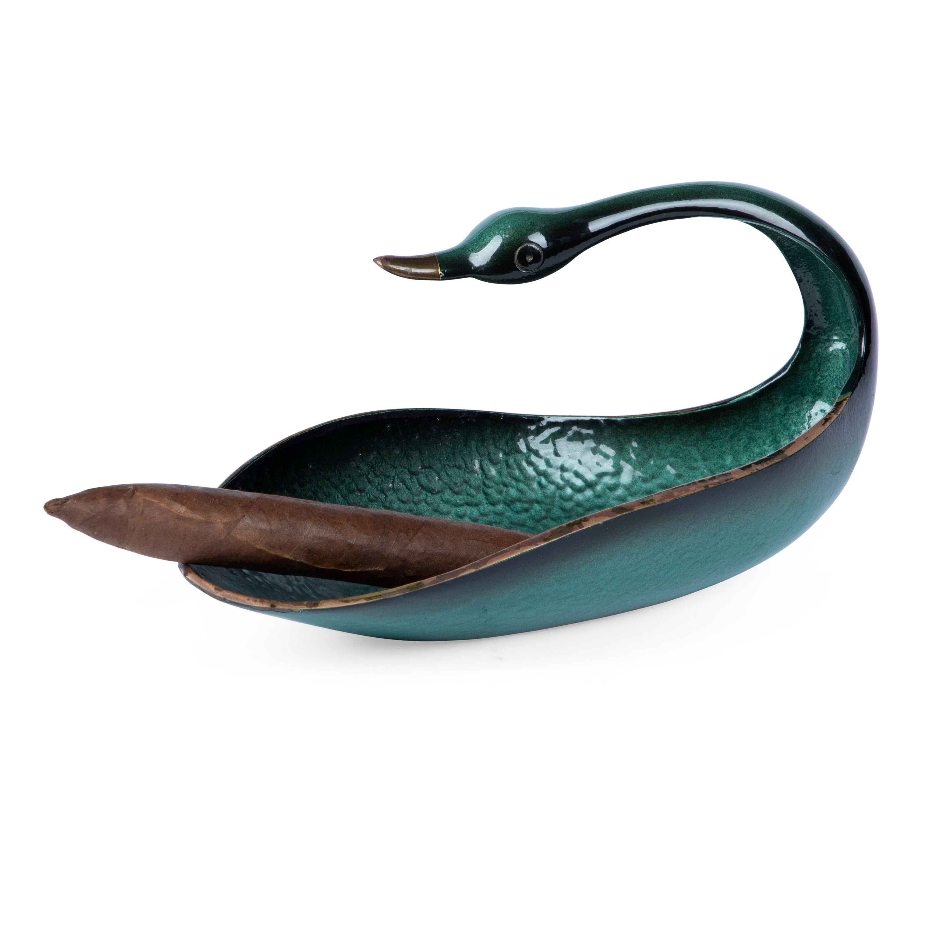 Pal-Bell Verdigris Bronze Swan Ashtray