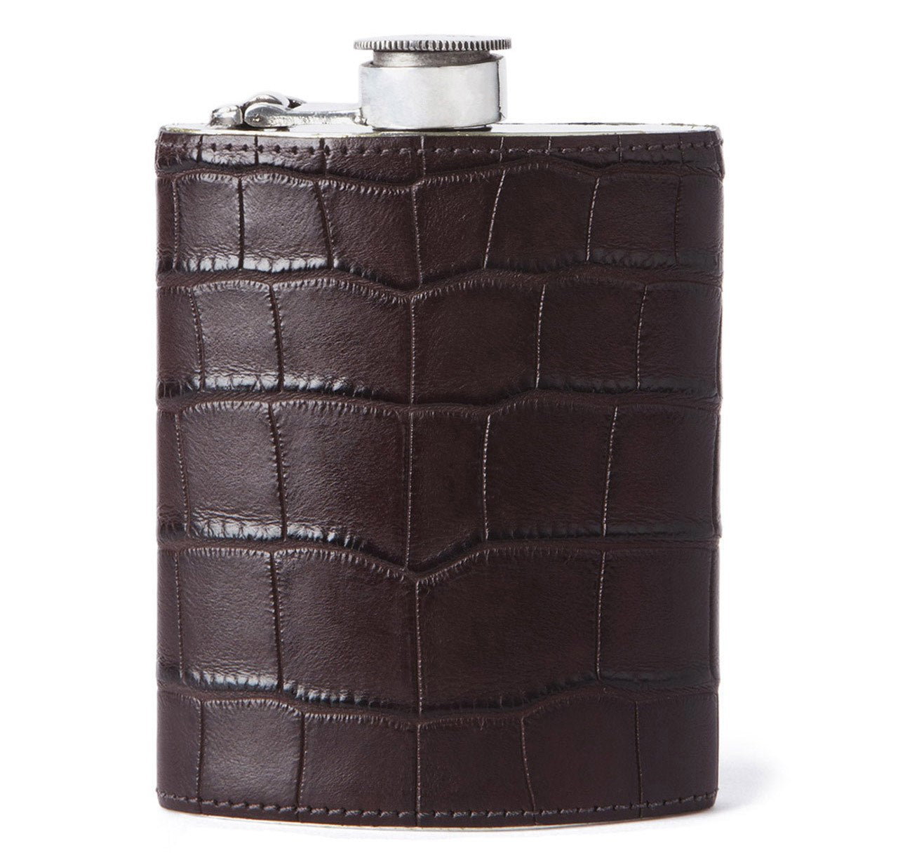 Chocolate Alligator 6oz Kidney Captive Top Flask