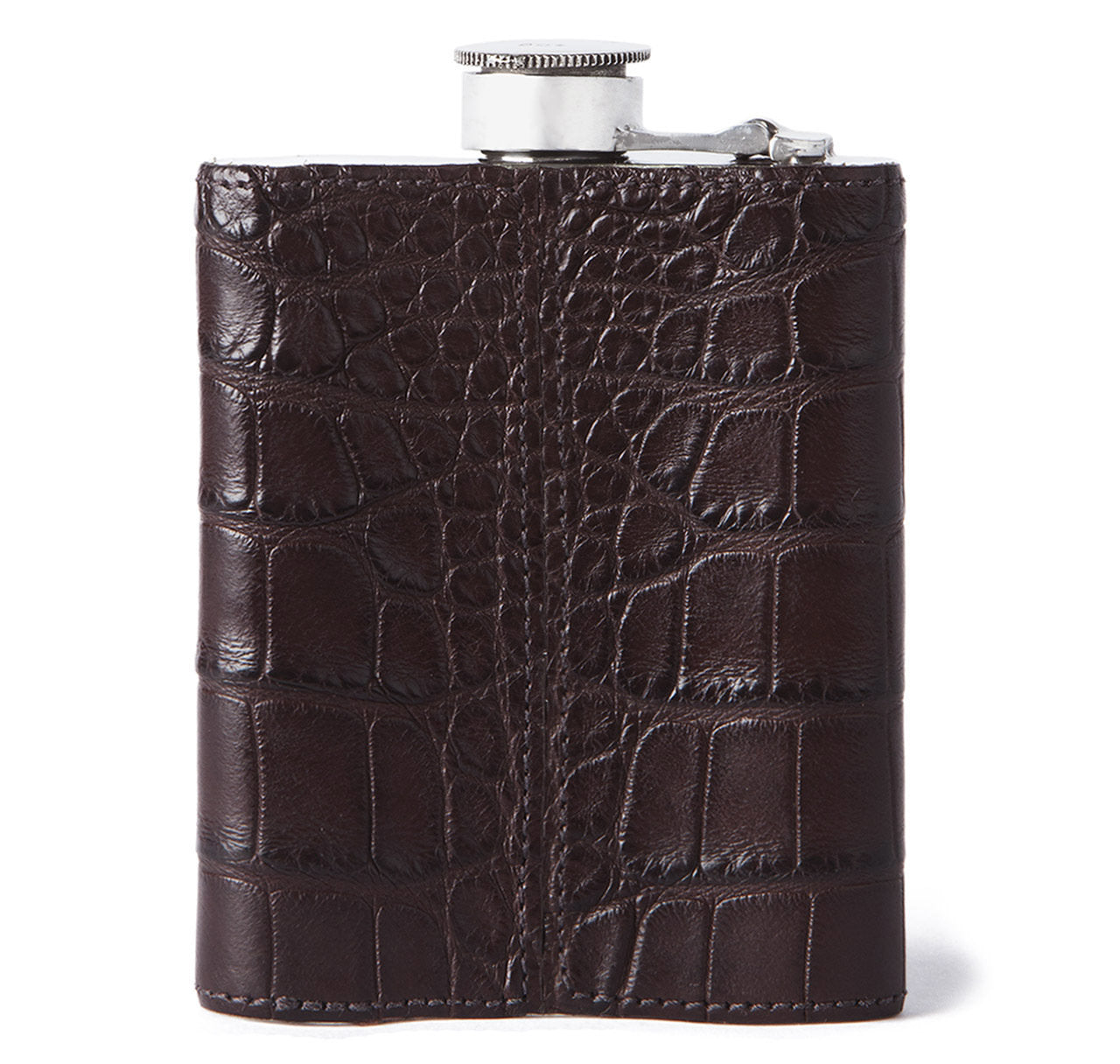 Chocolate Alligator 6oz Kidney Captive Top Flask