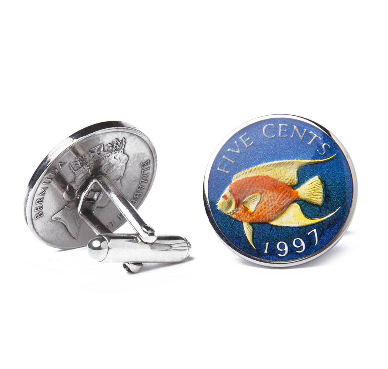 Sterling Bermuda Angel Fish Coin Cufflinks
